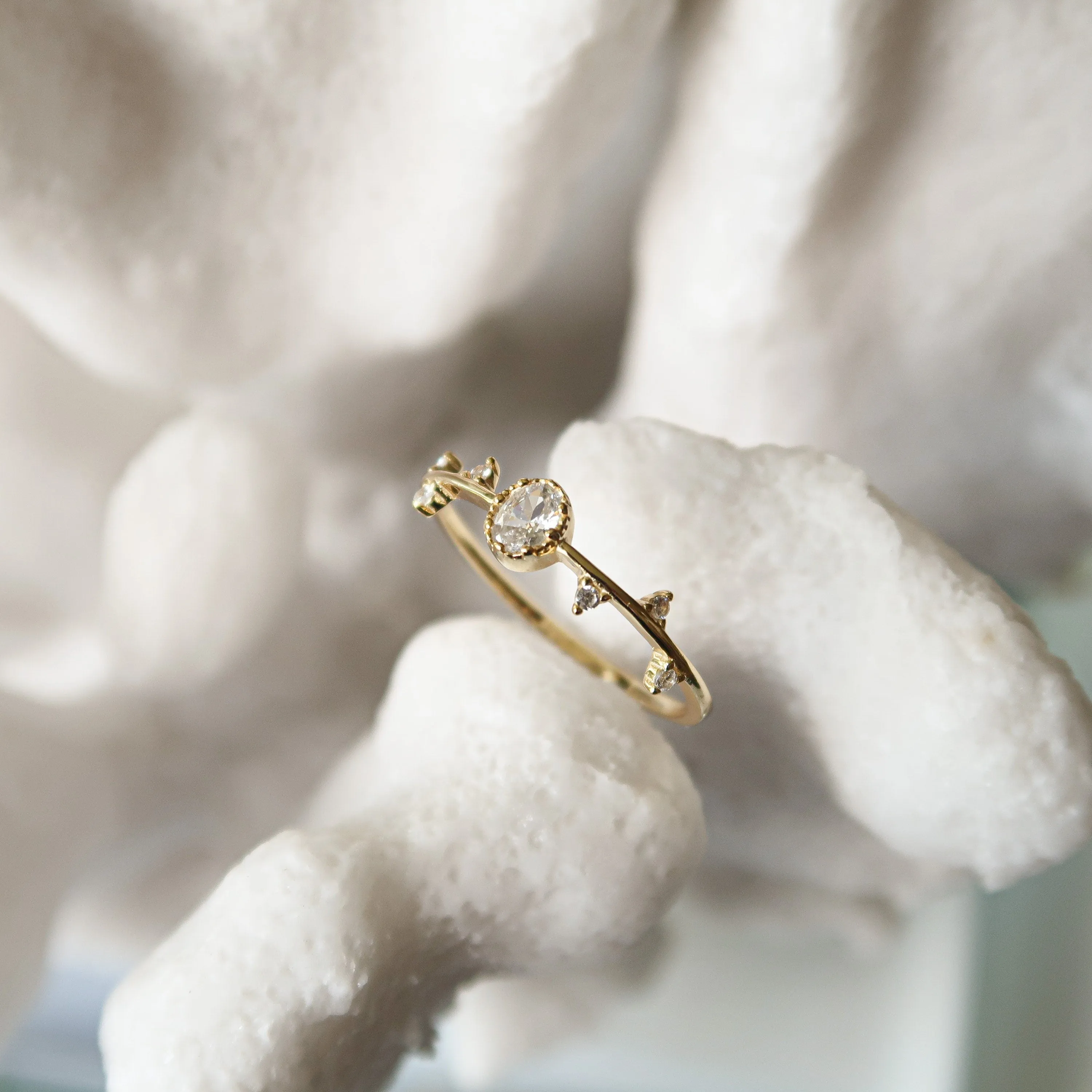 Dainty Gold Vine Ring | 14K Gold Twig Cubic Zirconia Ring