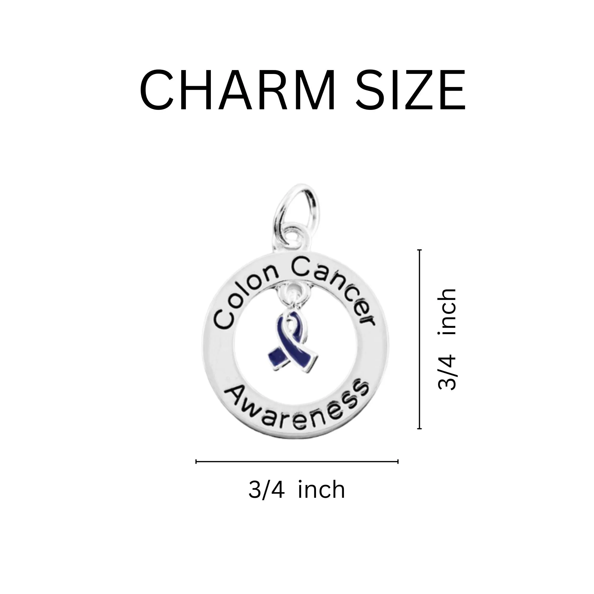 Dark Blue Ribbon Colon Cancer Circle Charm Partial Beaded Bracelet