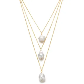 Delphine Golden Pearl Dainty Layered Triple Necklace