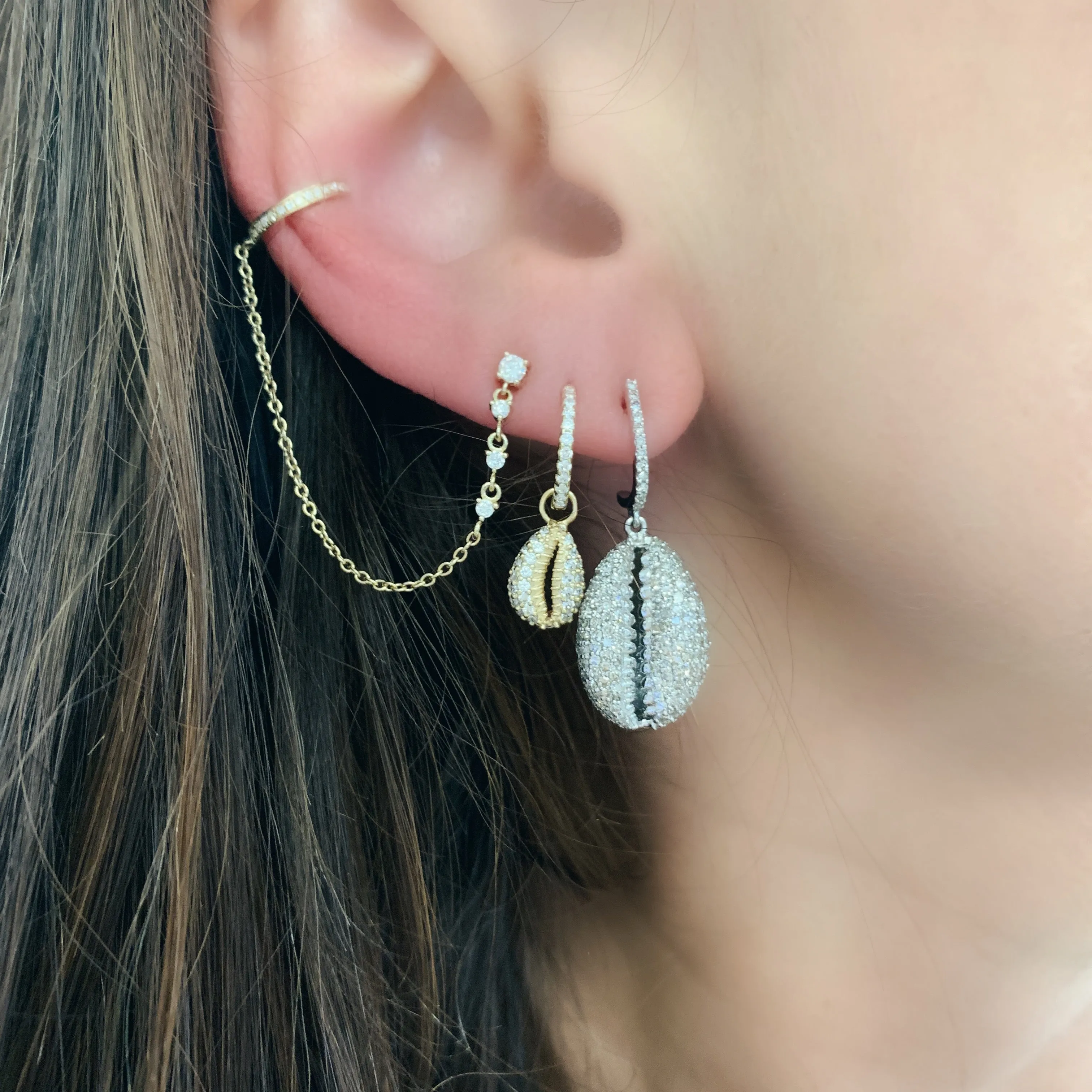 Diamond Ear Cuff and Chain Stud Earring