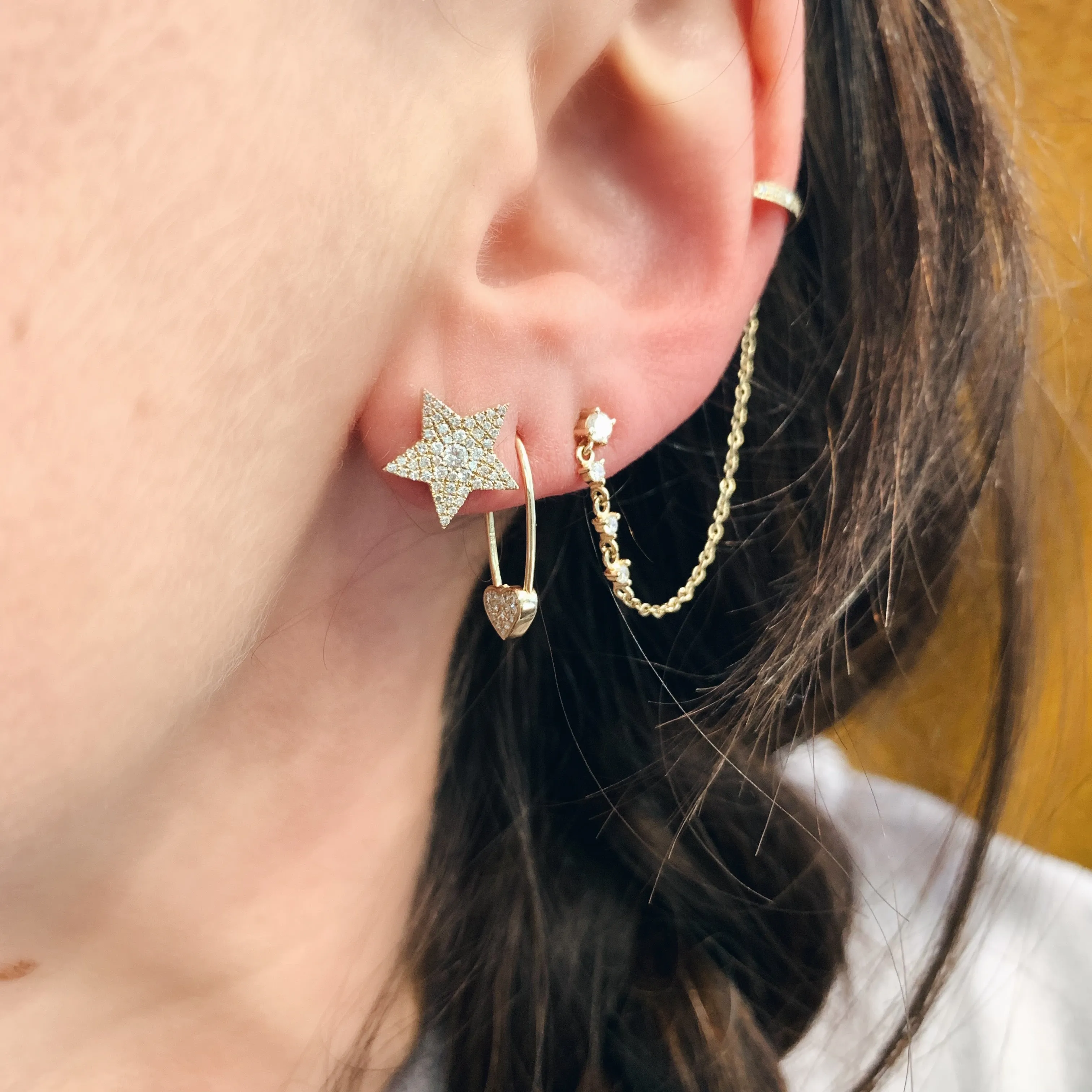 Diamond Ear Cuff and Chain Stud Earring