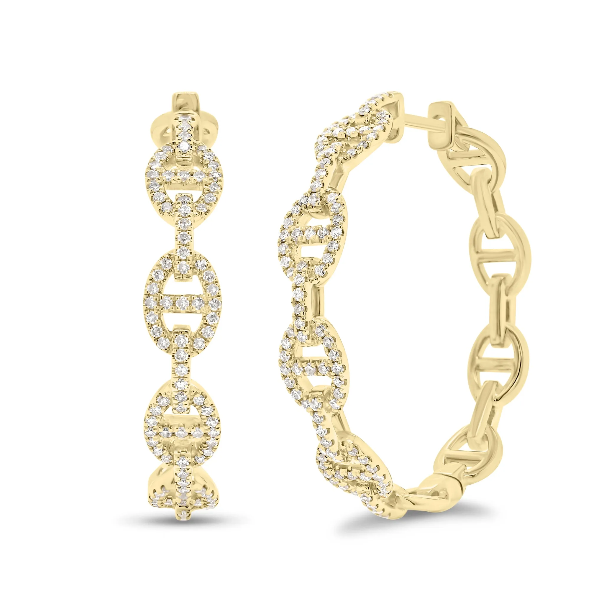 Diamond Oval Link Hoop Earrings