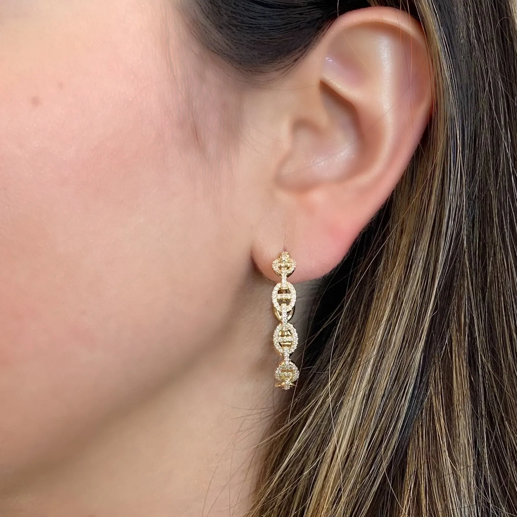 Diamond Oval Link Hoop Earrings