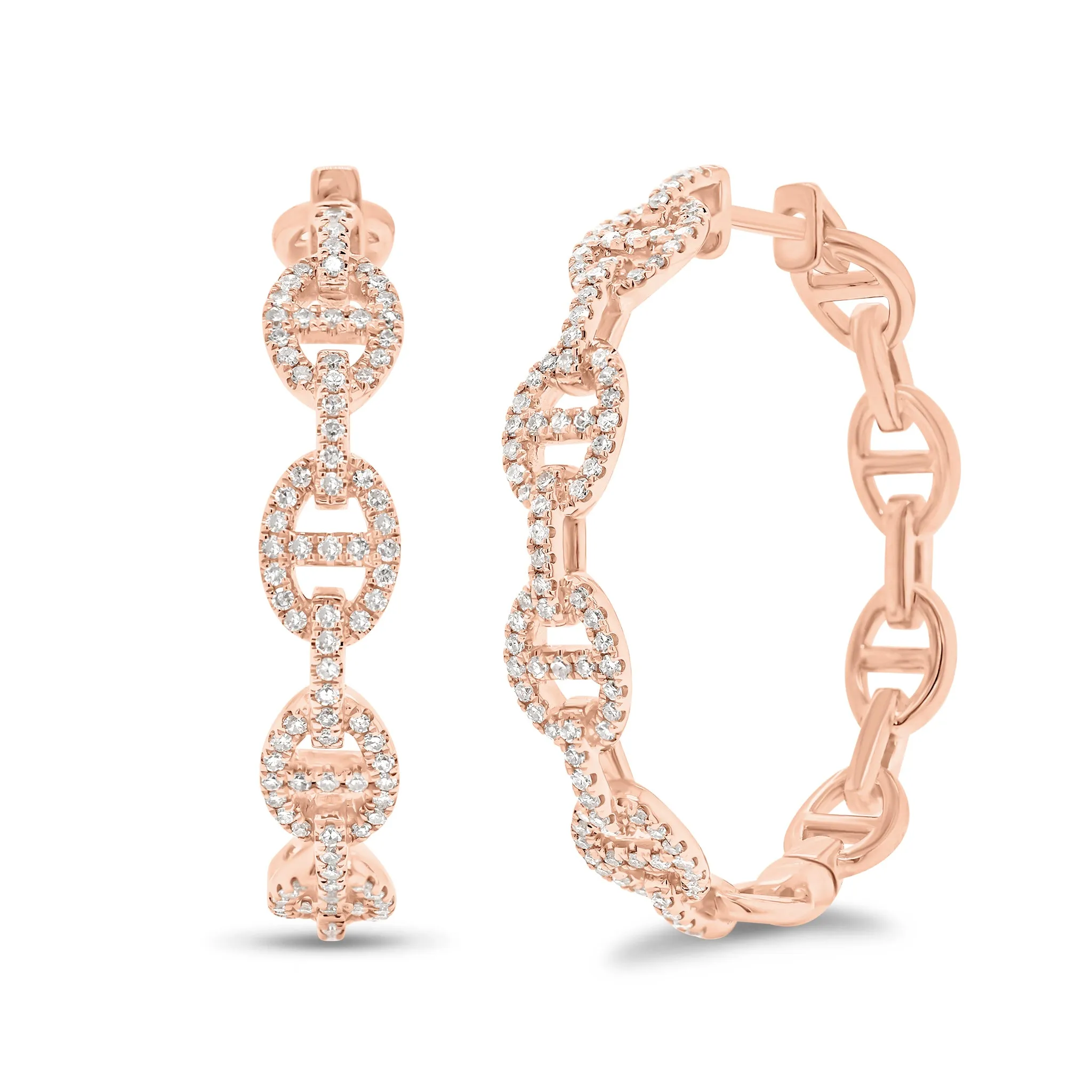 Diamond Oval Link Hoop Earrings