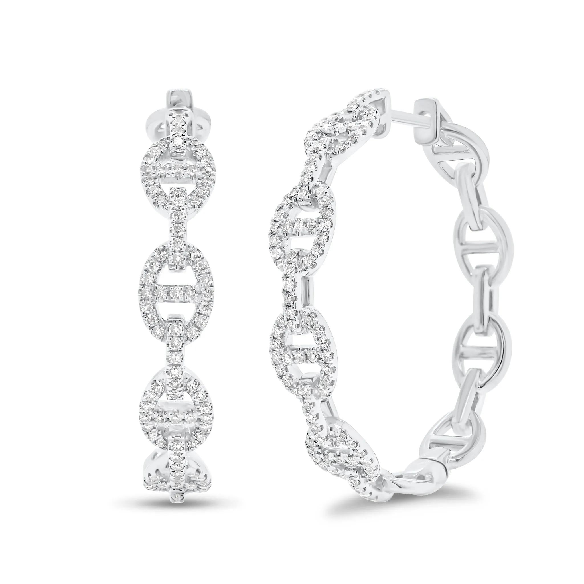 Diamond Oval Link Hoop Earrings