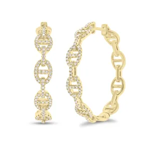 Diamond Oval Link Hoop Earrings