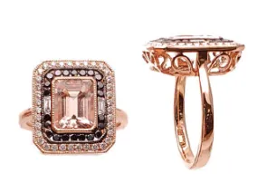Emerald Cut Morganite & Black and White Diamond Ring