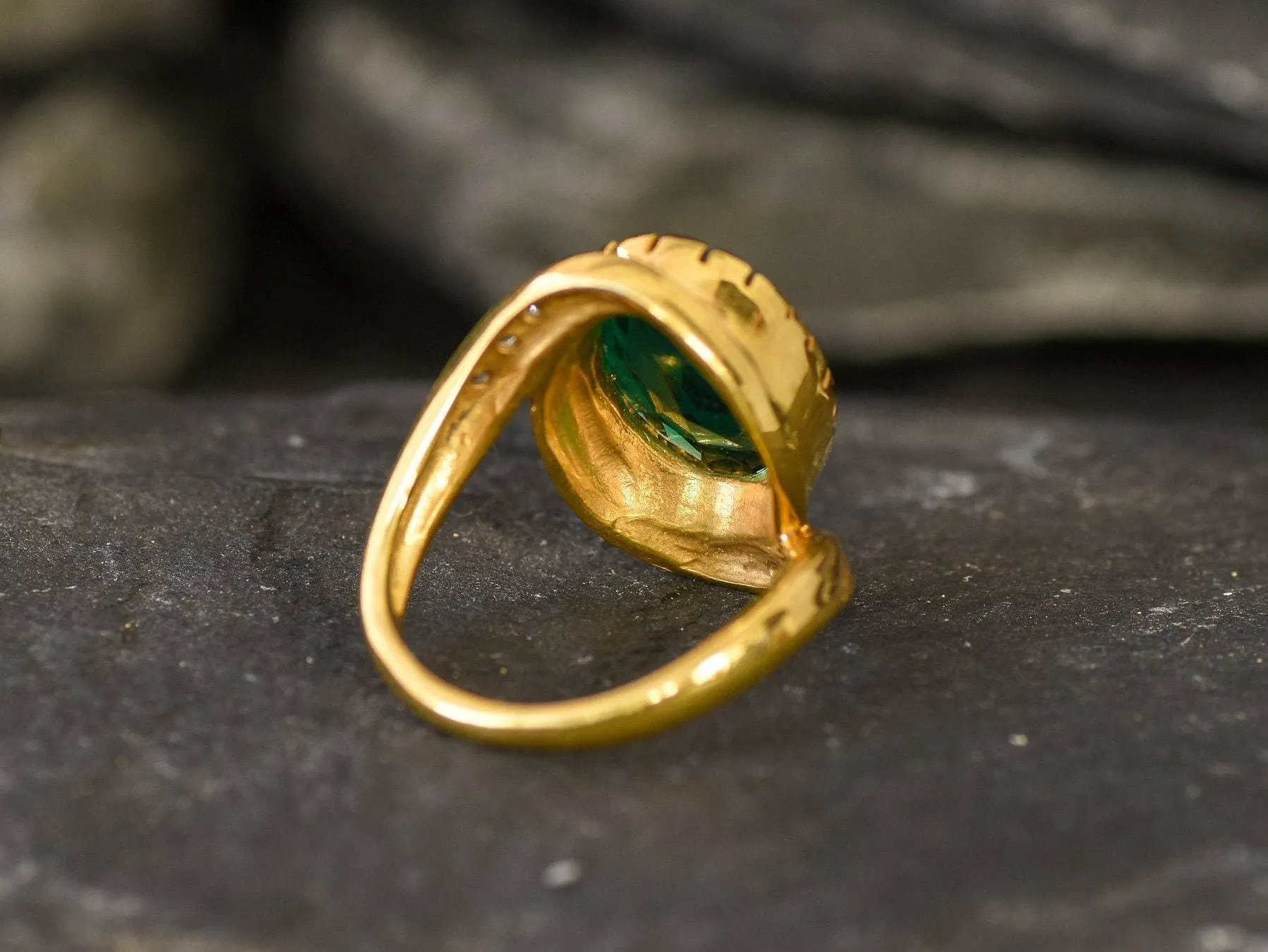Emerald Statement Ring - Gold Emerald Ring - Green Cocktail Ring