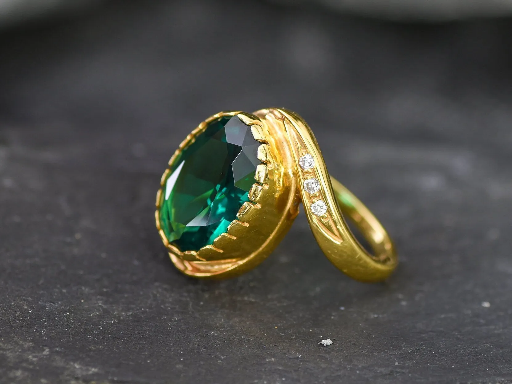 Emerald Statement Ring - Gold Emerald Ring - Green Cocktail Ring
