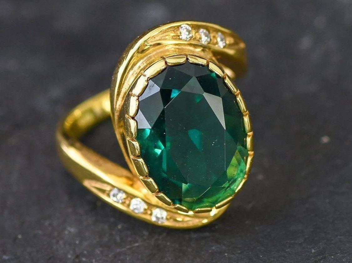 Emerald Statement Ring - Gold Emerald Ring - Green Cocktail Ring