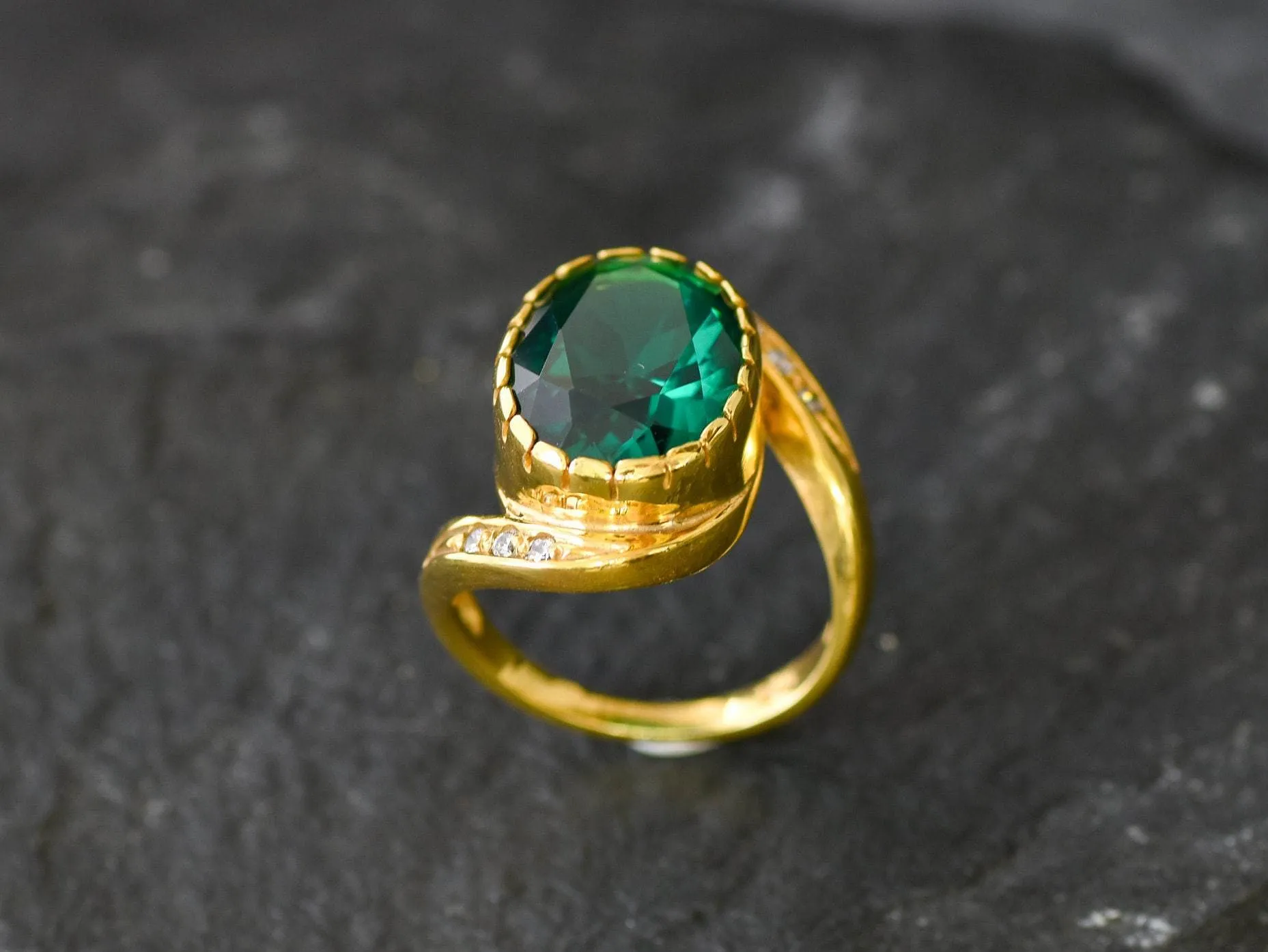 Emerald Statement Ring - Gold Emerald Ring - Green Cocktail Ring