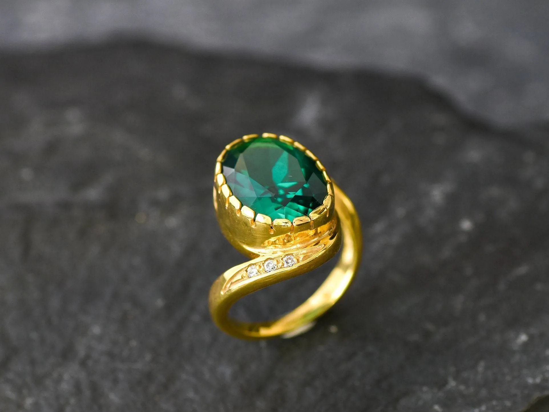 Emerald Statement Ring - Gold Emerald Ring - Green Cocktail Ring