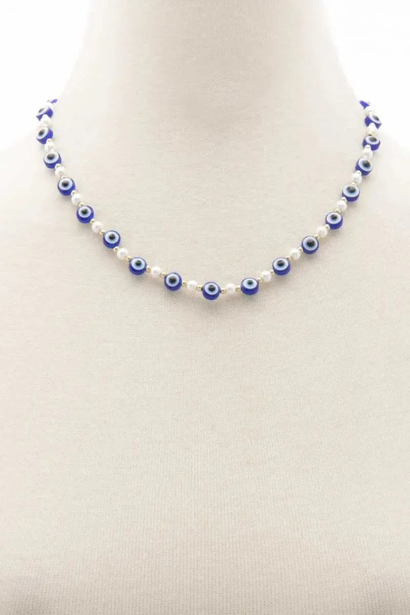 Evil Eye Pearl Bead Necklace
