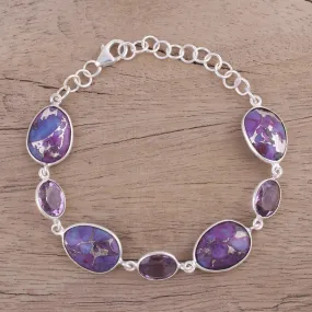 Gleaming Lilac Amethyst and Purple Turquoise Bracelet from India