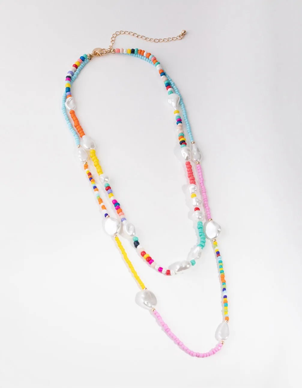 Gold Bead & Pearl 2-Row Necklace