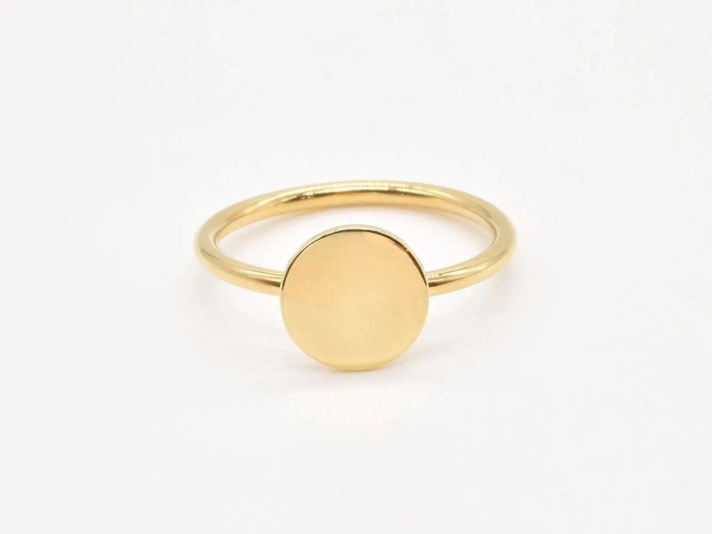Gold Disc Ring - Plain Round Ring, Gold Circle Ring