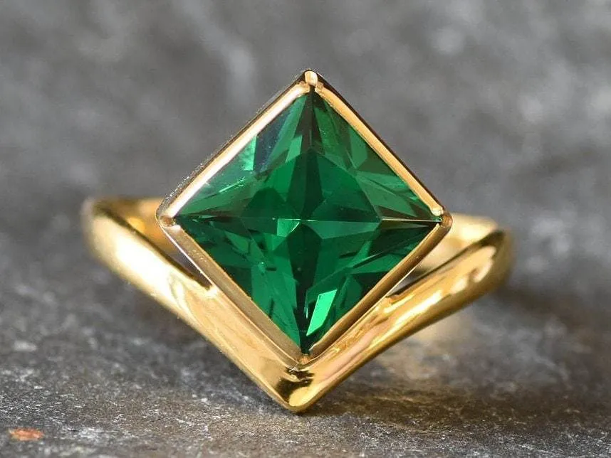 Gold Emerald Ring - Vintage Emerald Ring, May Birthstone Ring