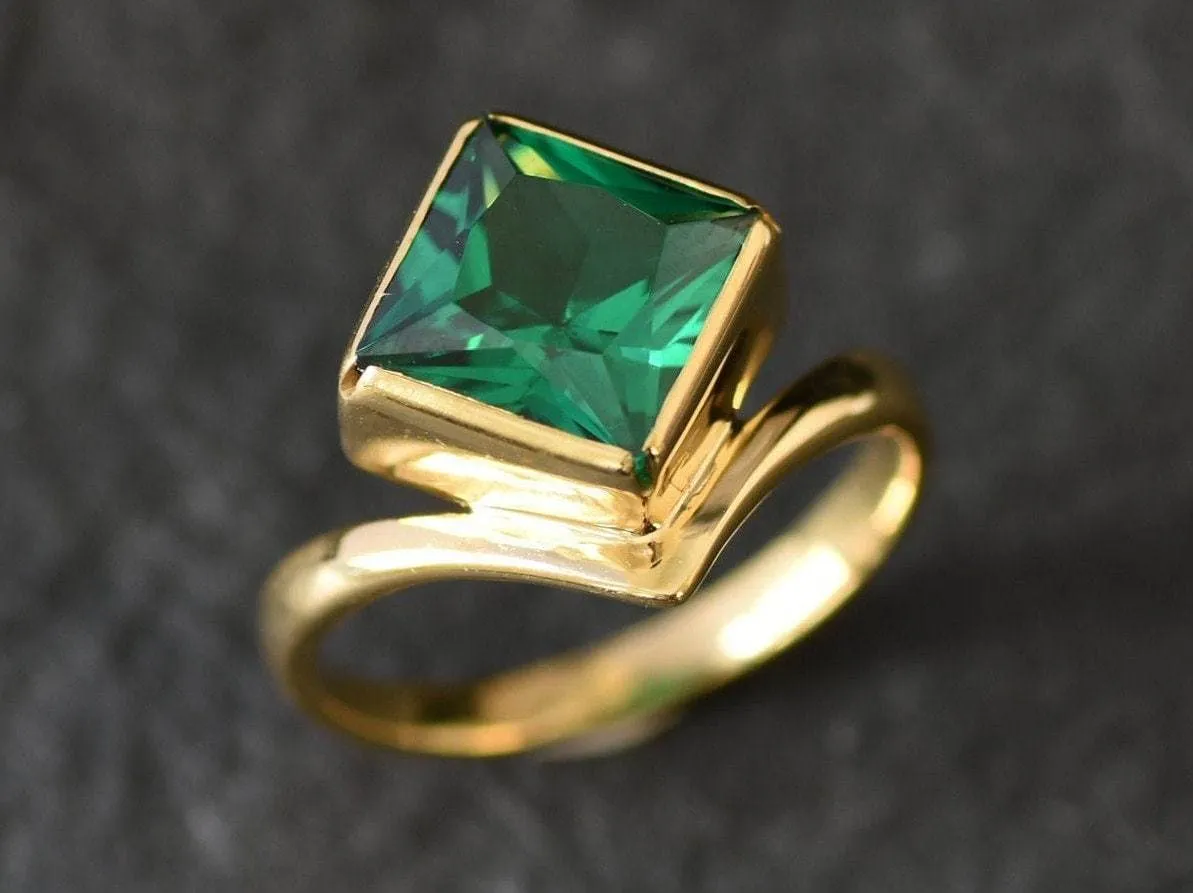 Gold Emerald Ring - Vintage Emerald Ring, May Birthstone Ring