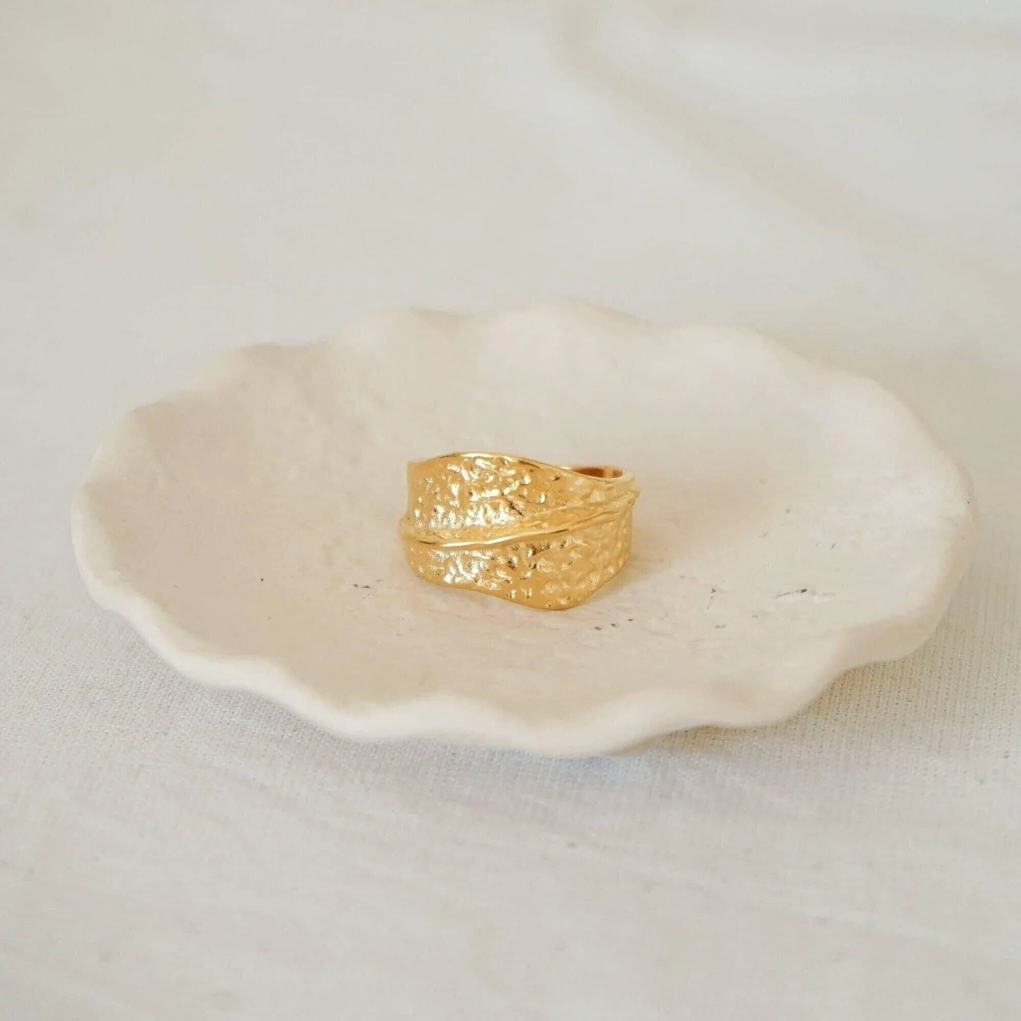 Gold Hammered Asymmetric Ring
