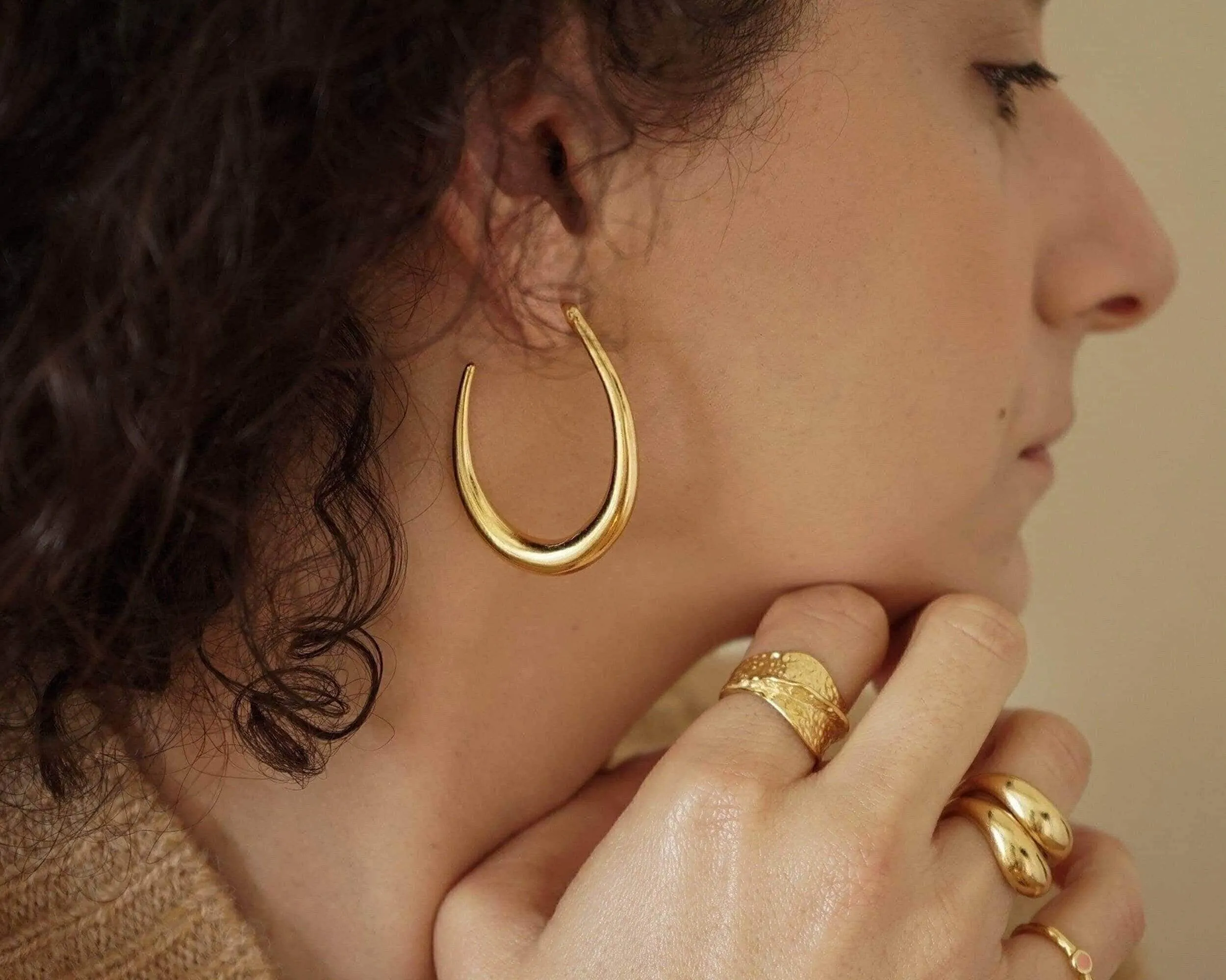 Gold Hammered Asymmetric Ring