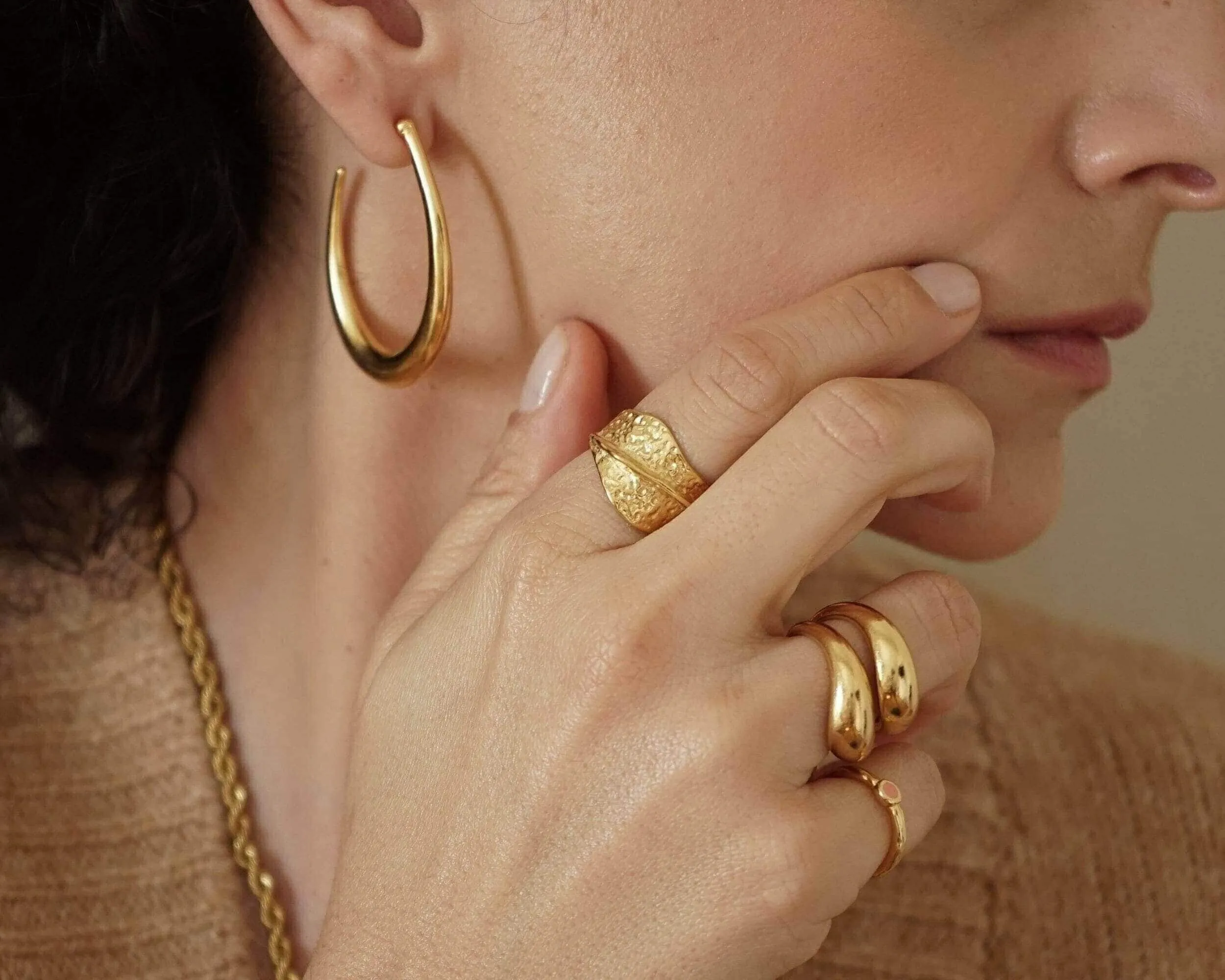Gold Hammered Asymmetric Ring