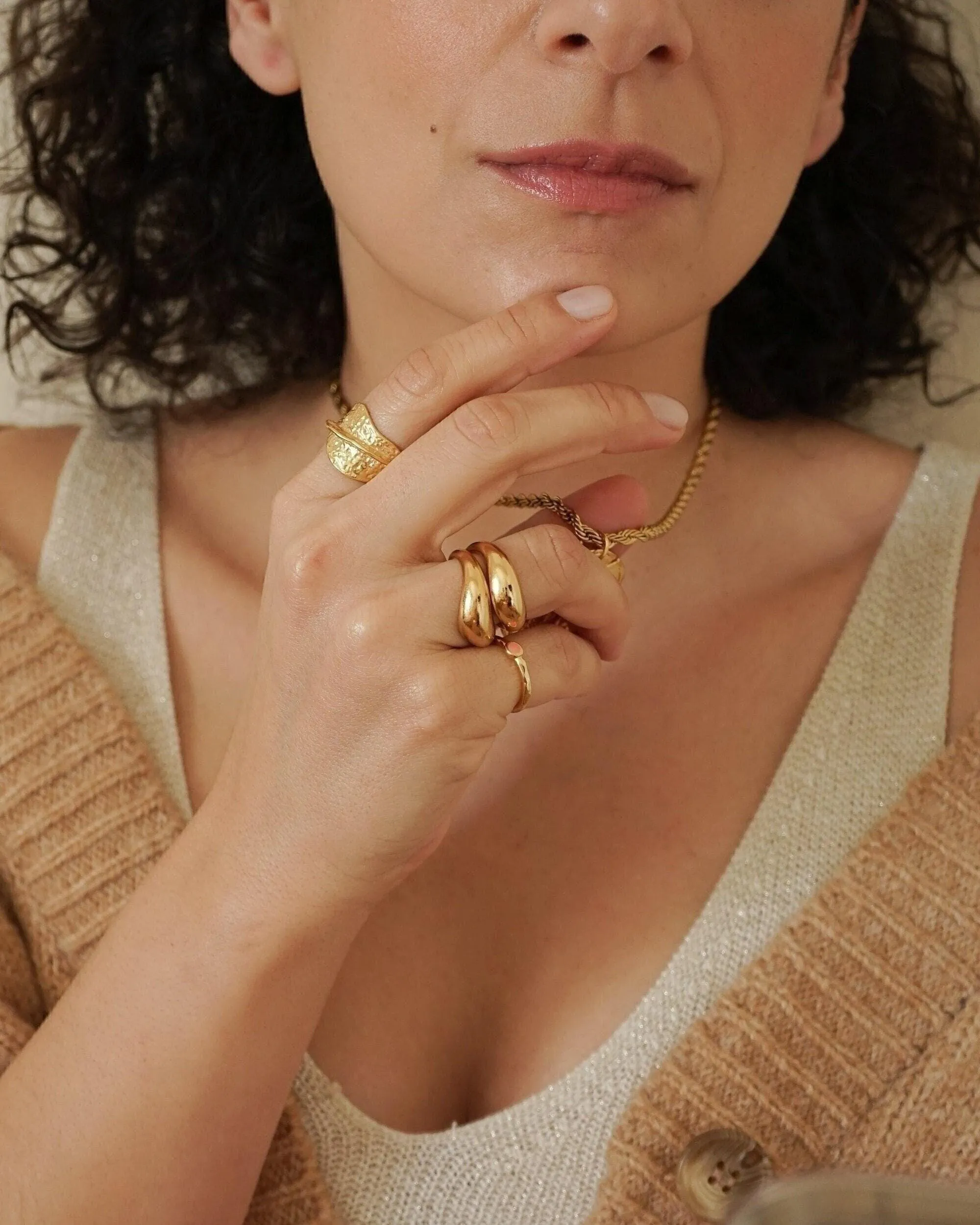 Gold Hammered Asymmetric Ring