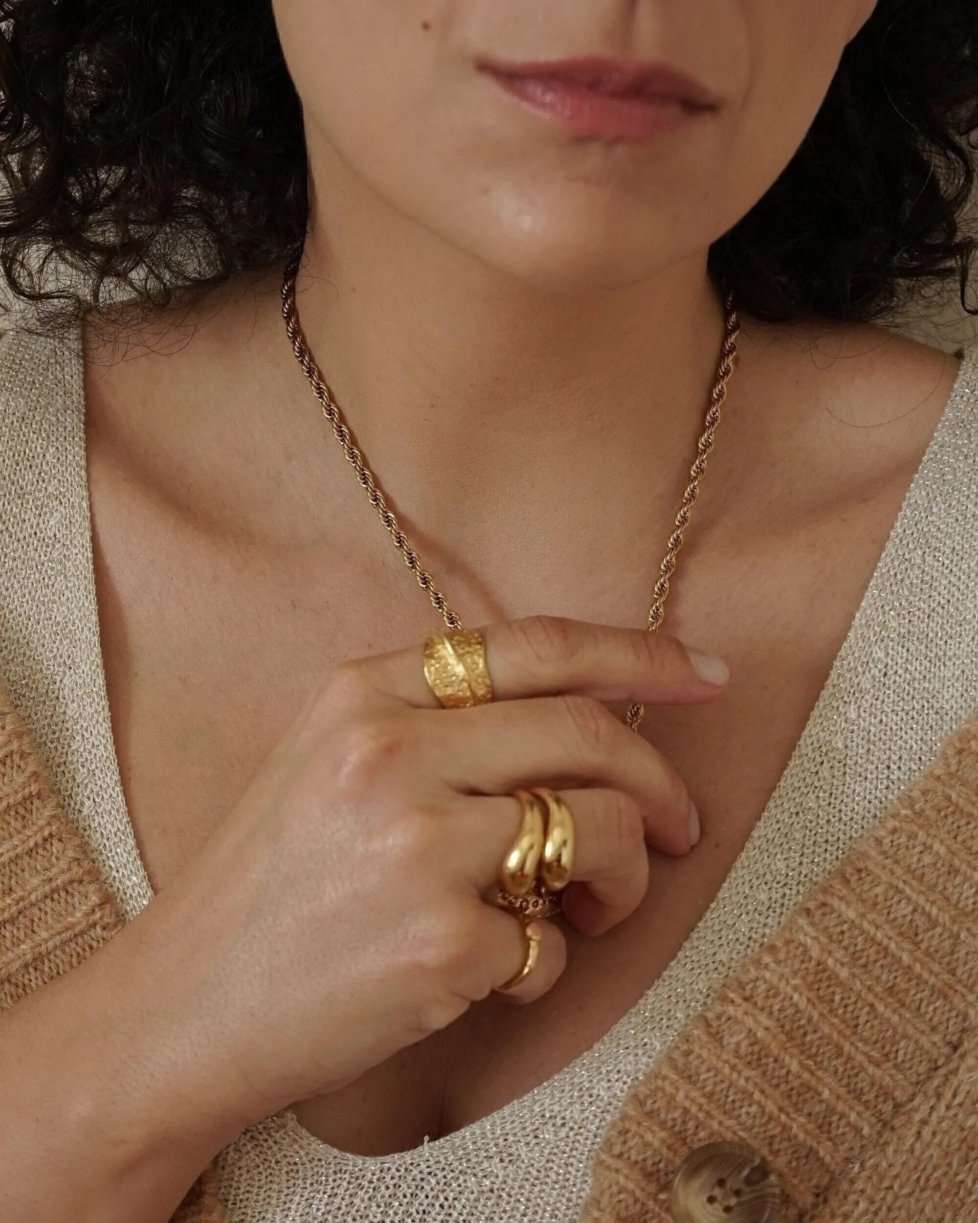 Gold Hammered Asymmetric Ring