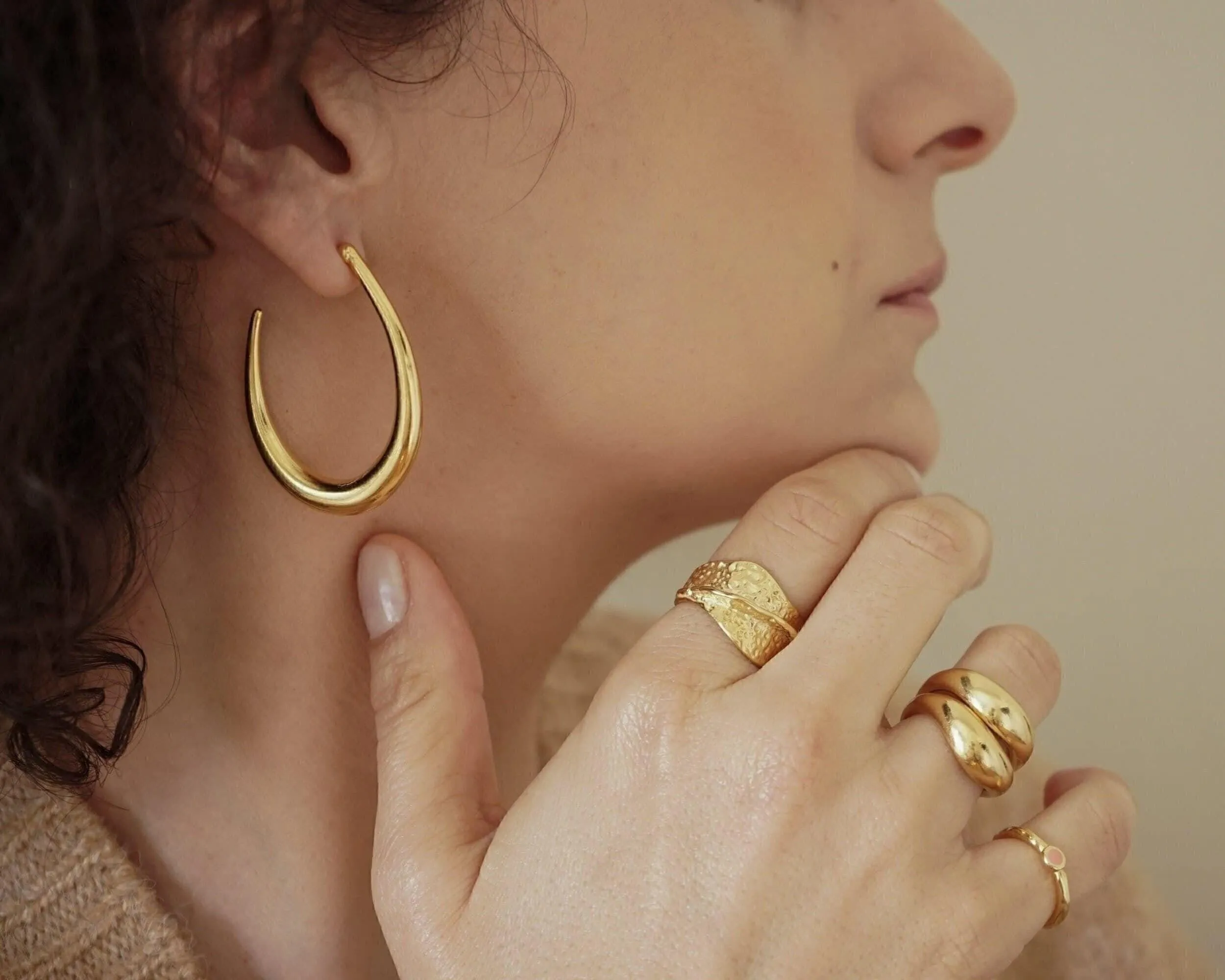Gold Hammered Asymmetric Ring