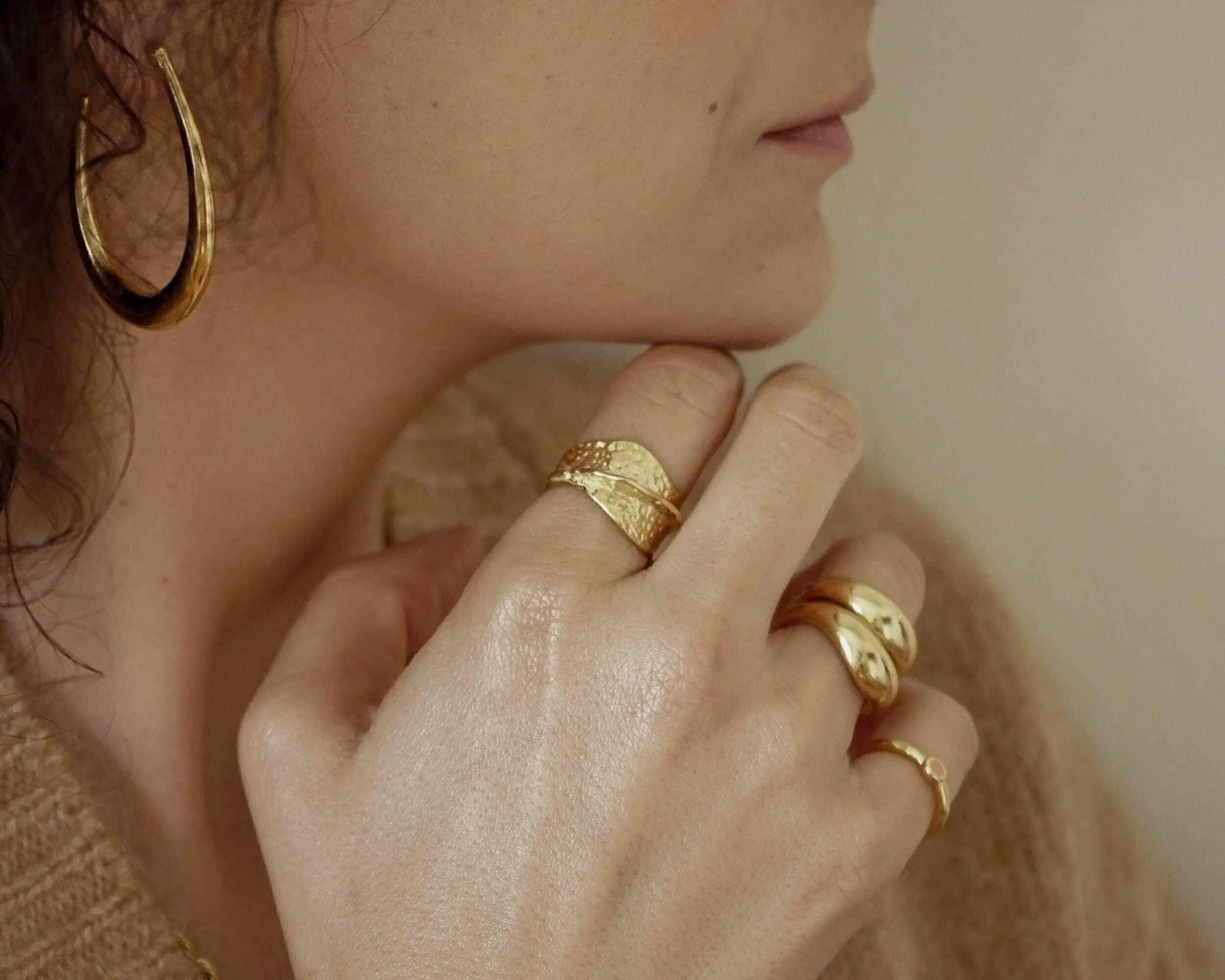 Gold Hammered Asymmetric Ring