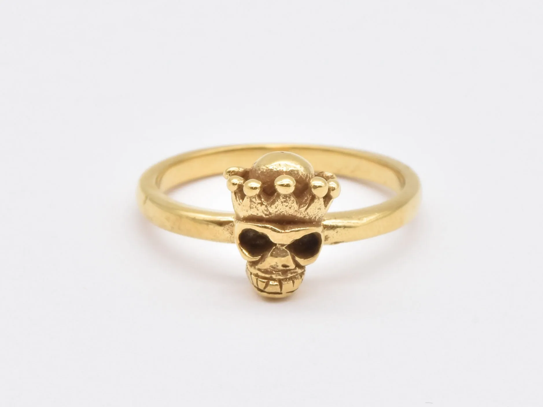 Gold Skull Ring - Skull Crown Ring, Gothic Skull Ring,