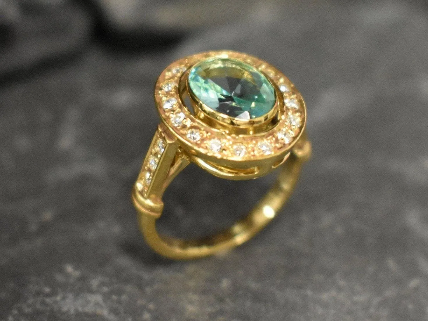 Gold Victorian Aquamarine Ring - Oval Aquamarine Vintage Ring - March Birthstone Ring