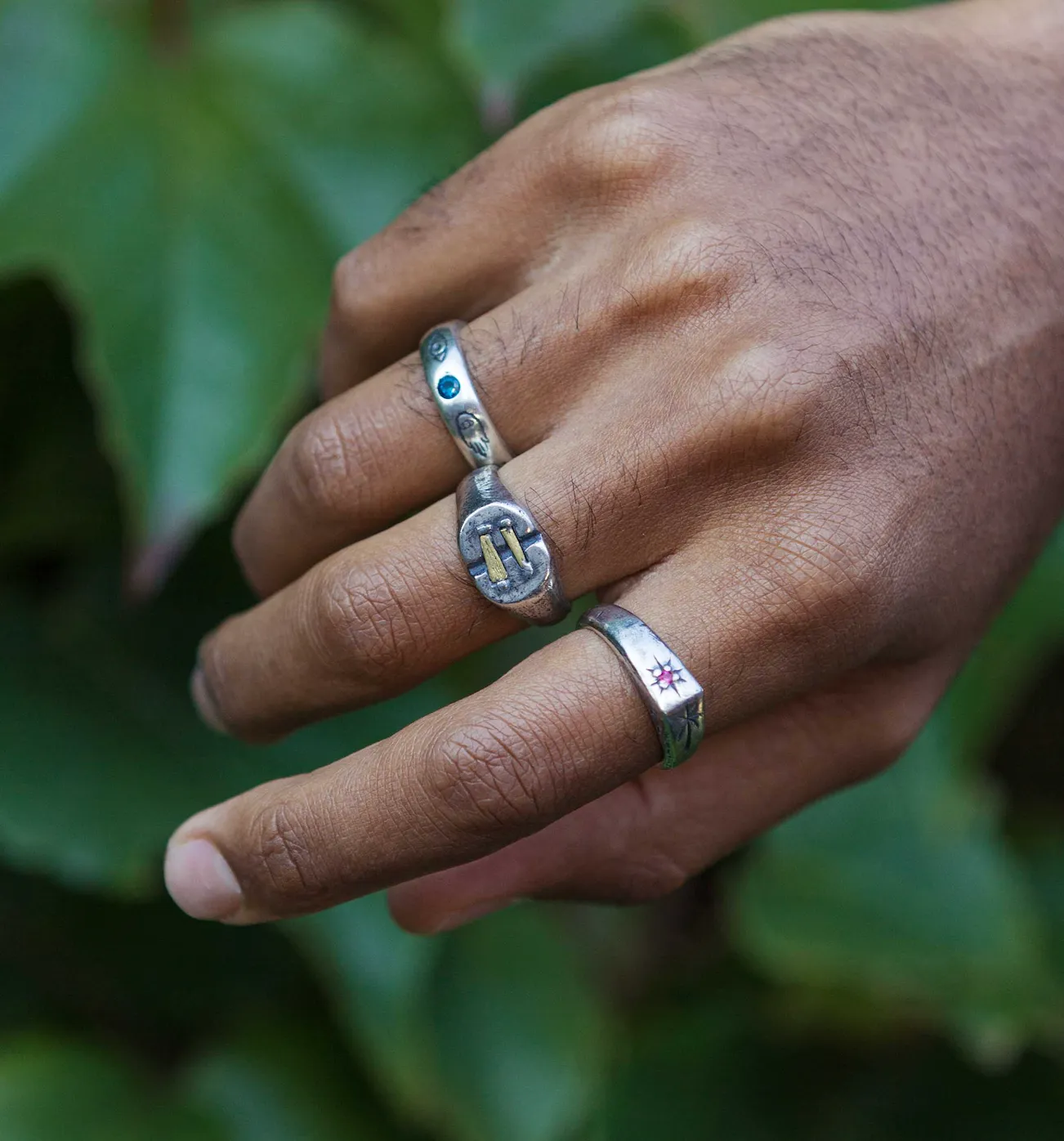 Golden Stitches Sterling Silver Ring
