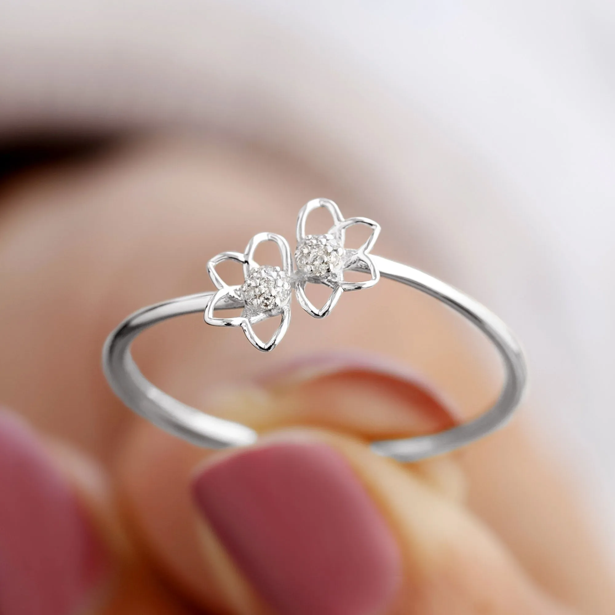 Illusion Set Diamond Twin Floral Promise Ring