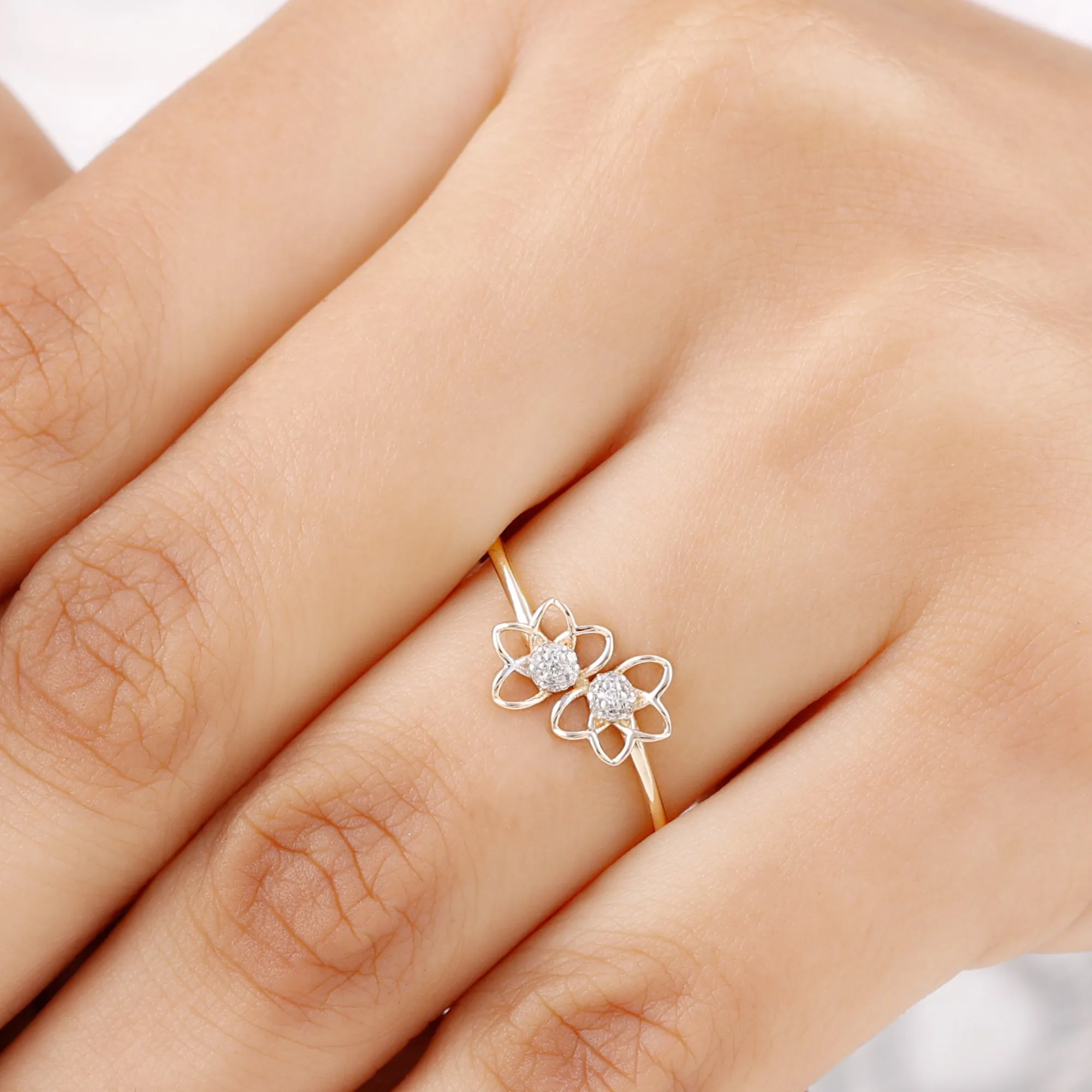 Illusion Set Diamond Twin Floral Promise Ring