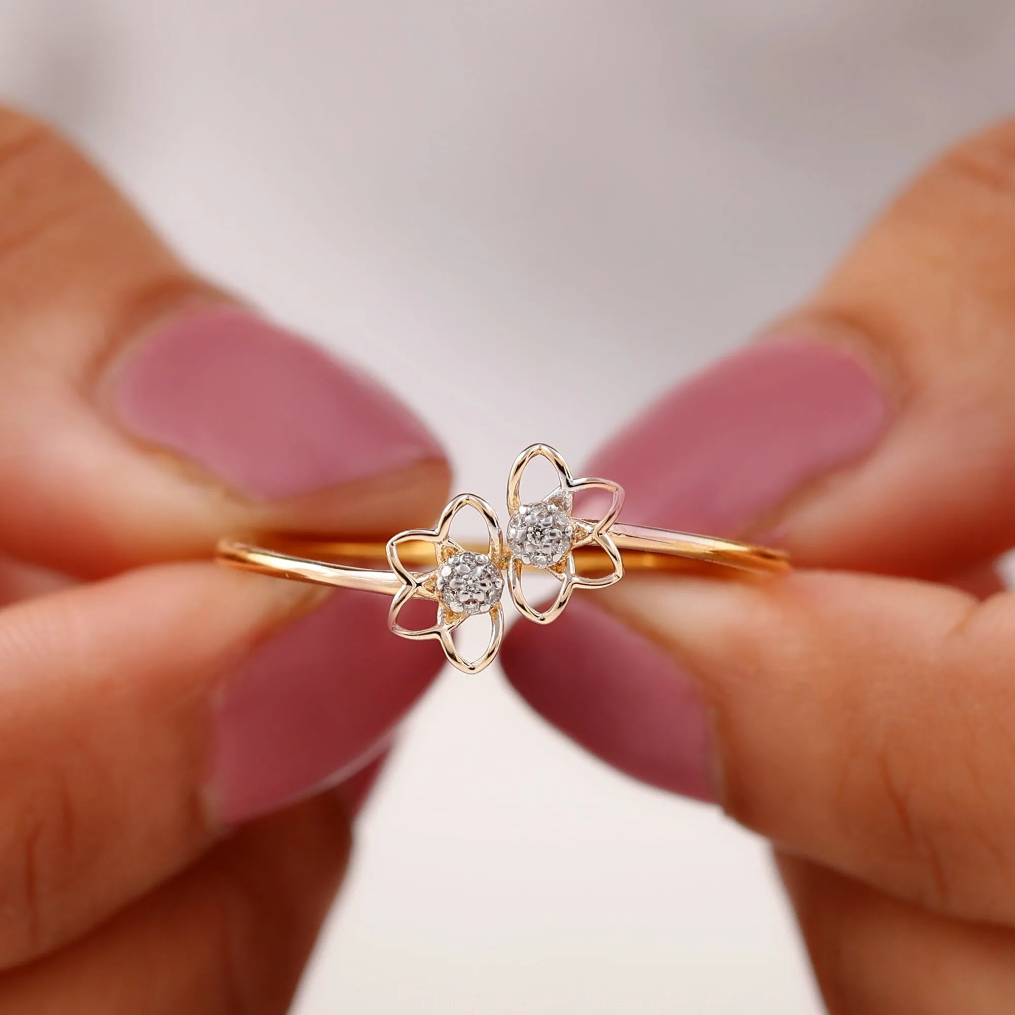 Illusion Set Diamond Twin Floral Promise Ring