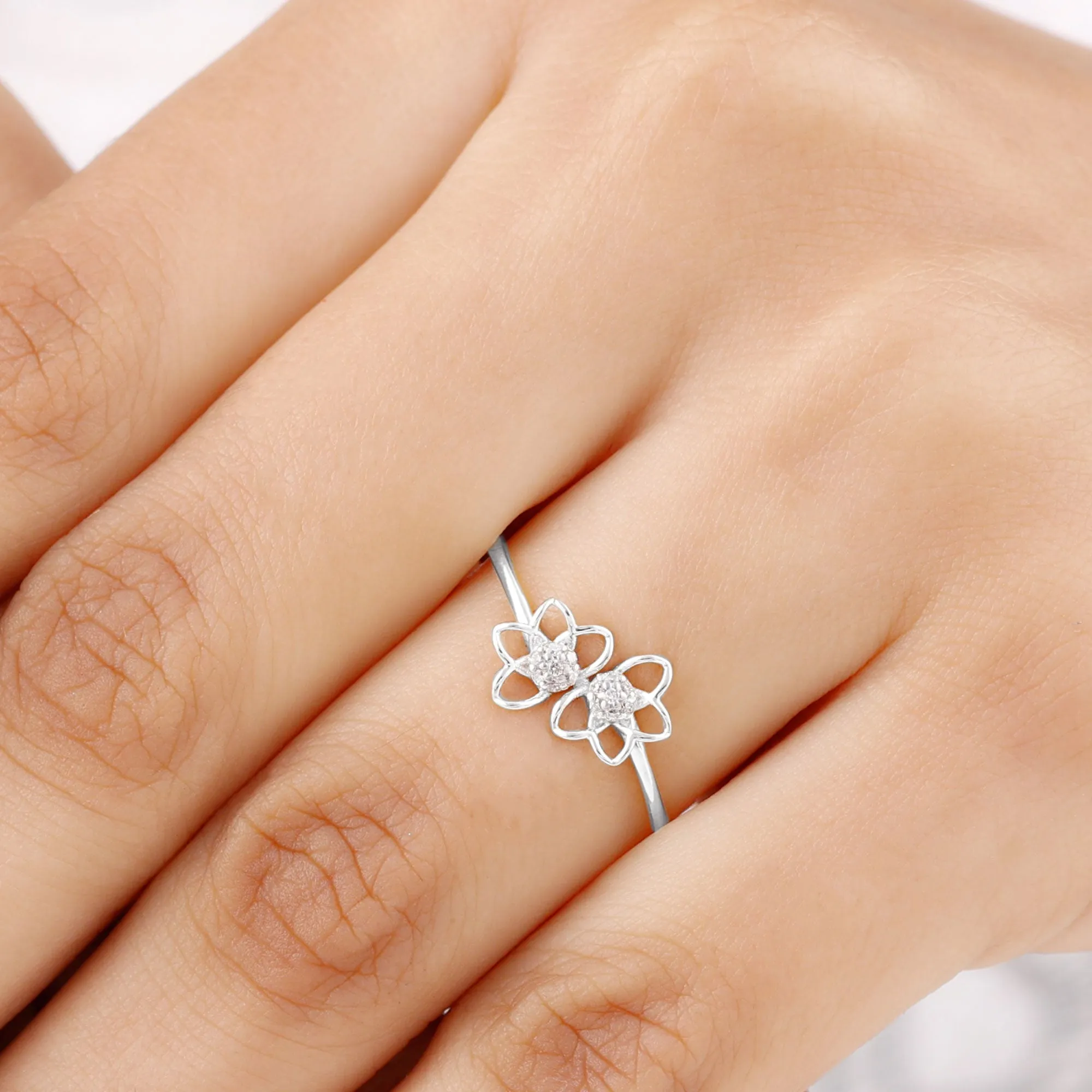 Illusion Set Diamond Twin Floral Promise Ring