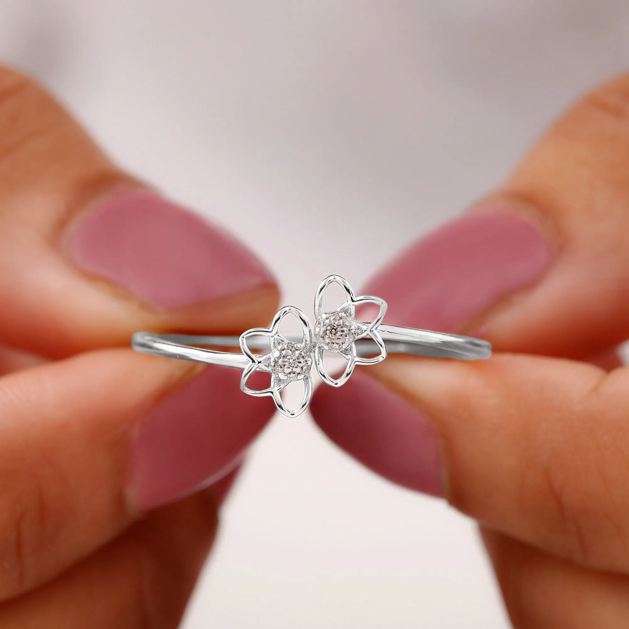 Illusion Set Diamond Twin Floral Promise Ring