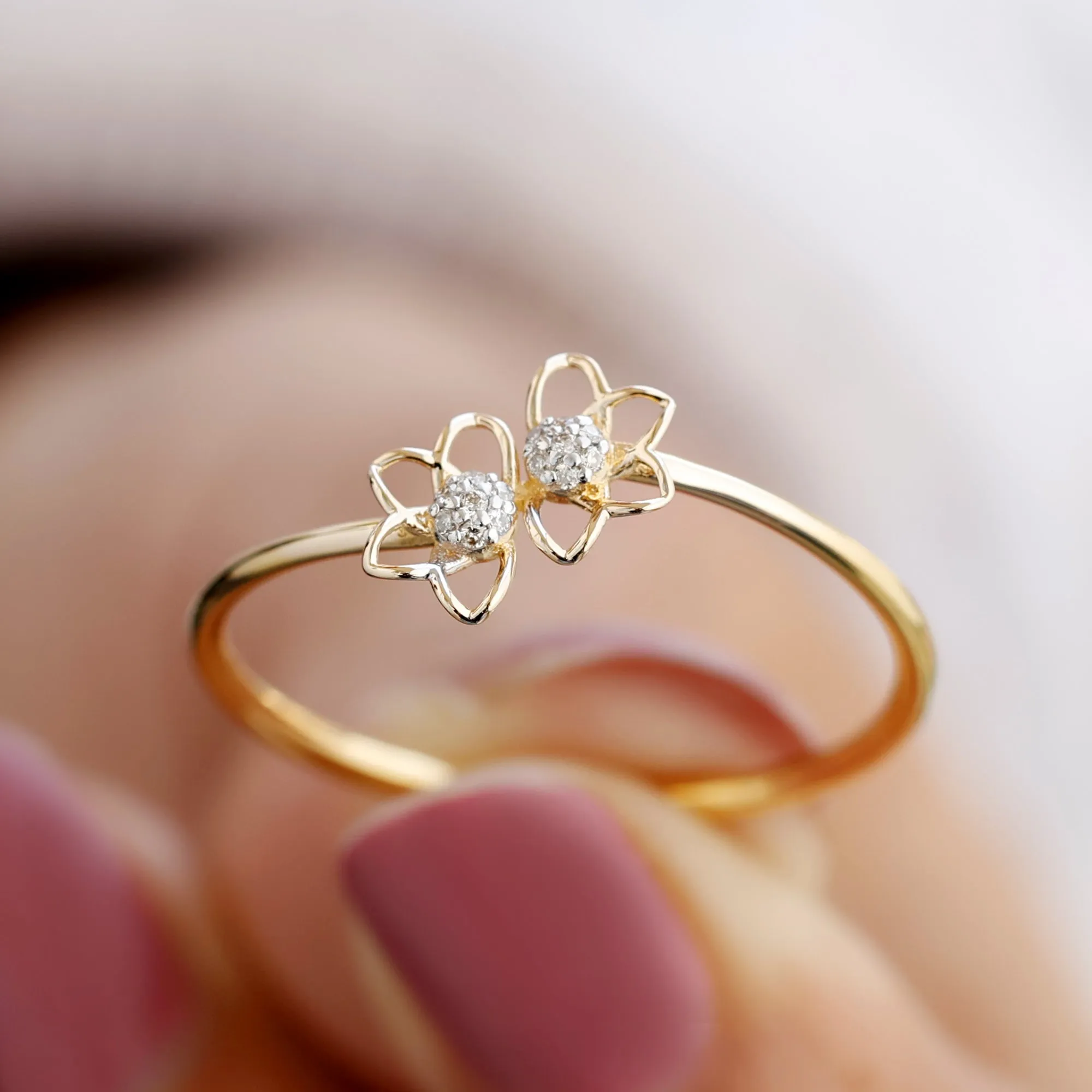 Illusion Set Diamond Twin Floral Promise Ring