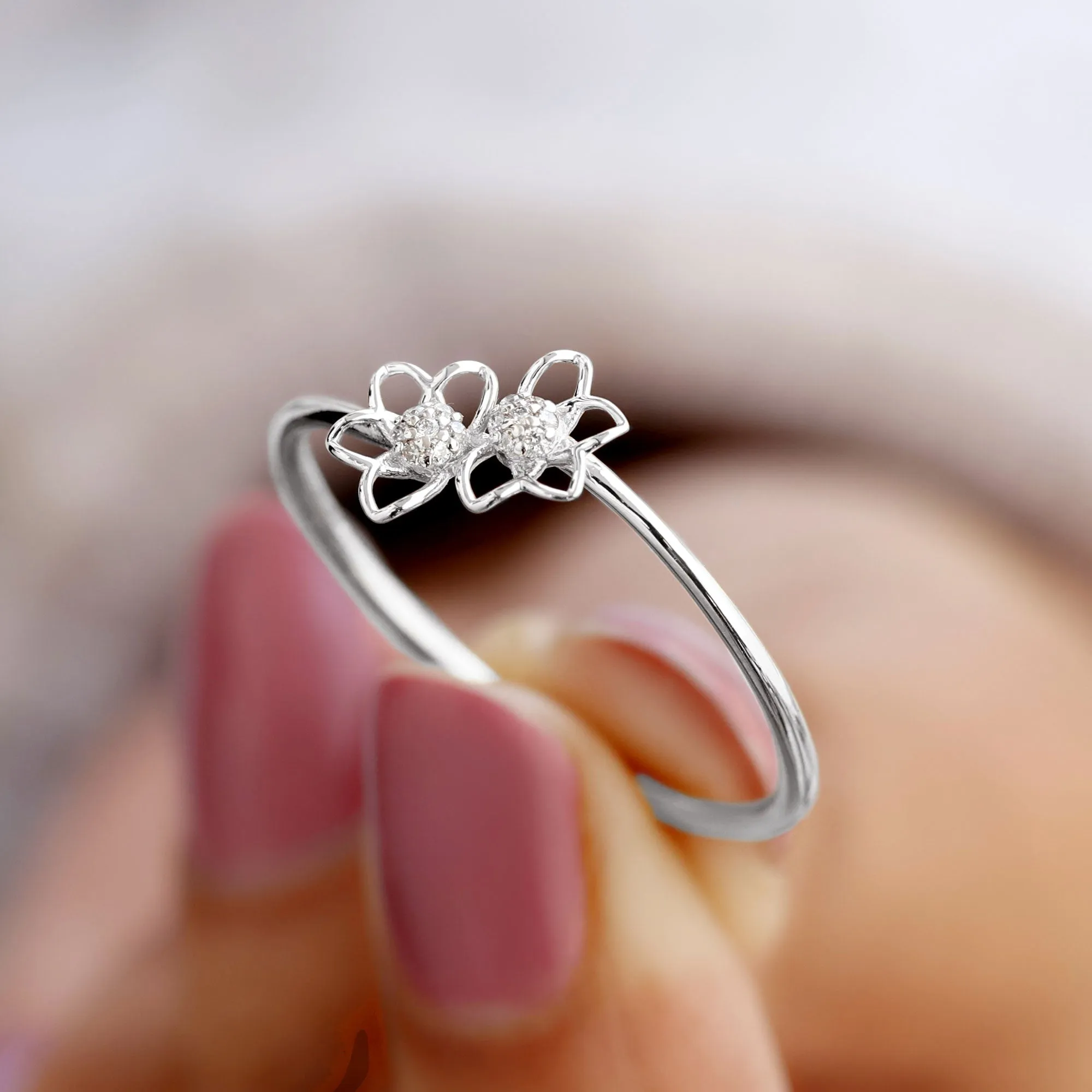 Illusion Set Diamond Twin Floral Promise Ring