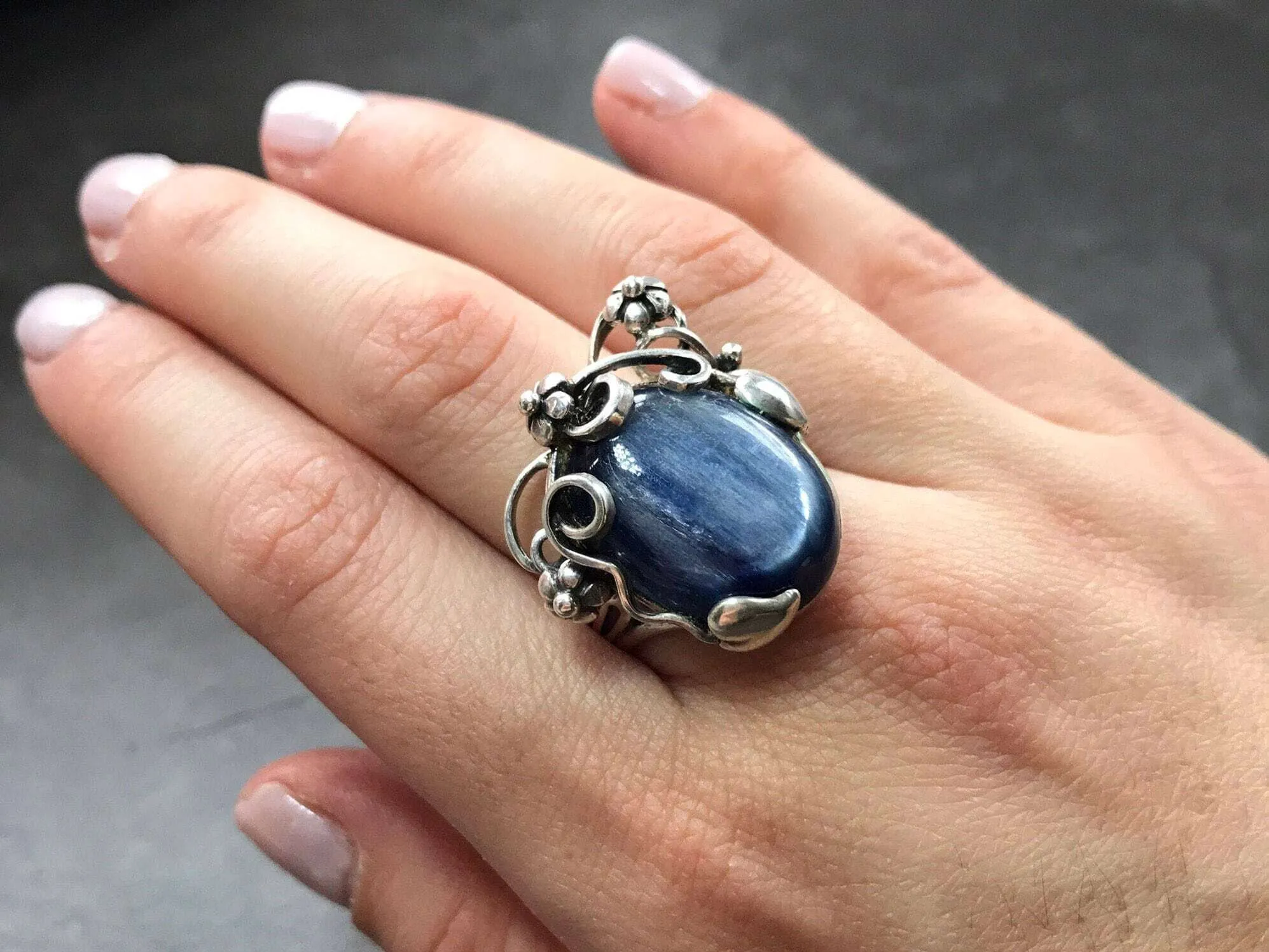 Kyanite Silver Ring - Blue Boho Ring - Statement Kyanite Ring
