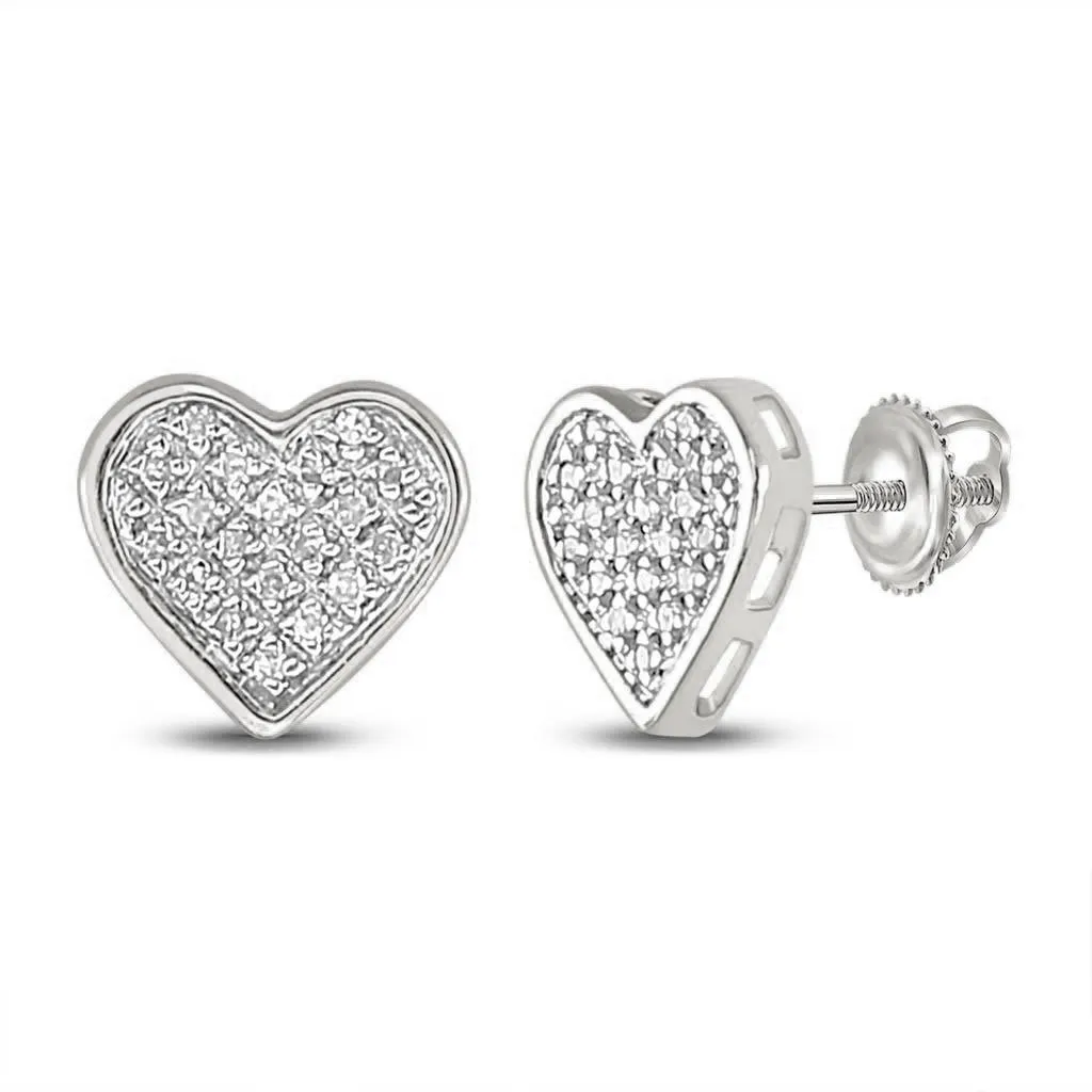 Ladies Heart Diamond Earrings .10cttw .925 Silver