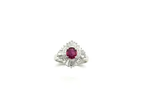 Ladies Platinum Diamond Baguette and Oval Ruby Ring