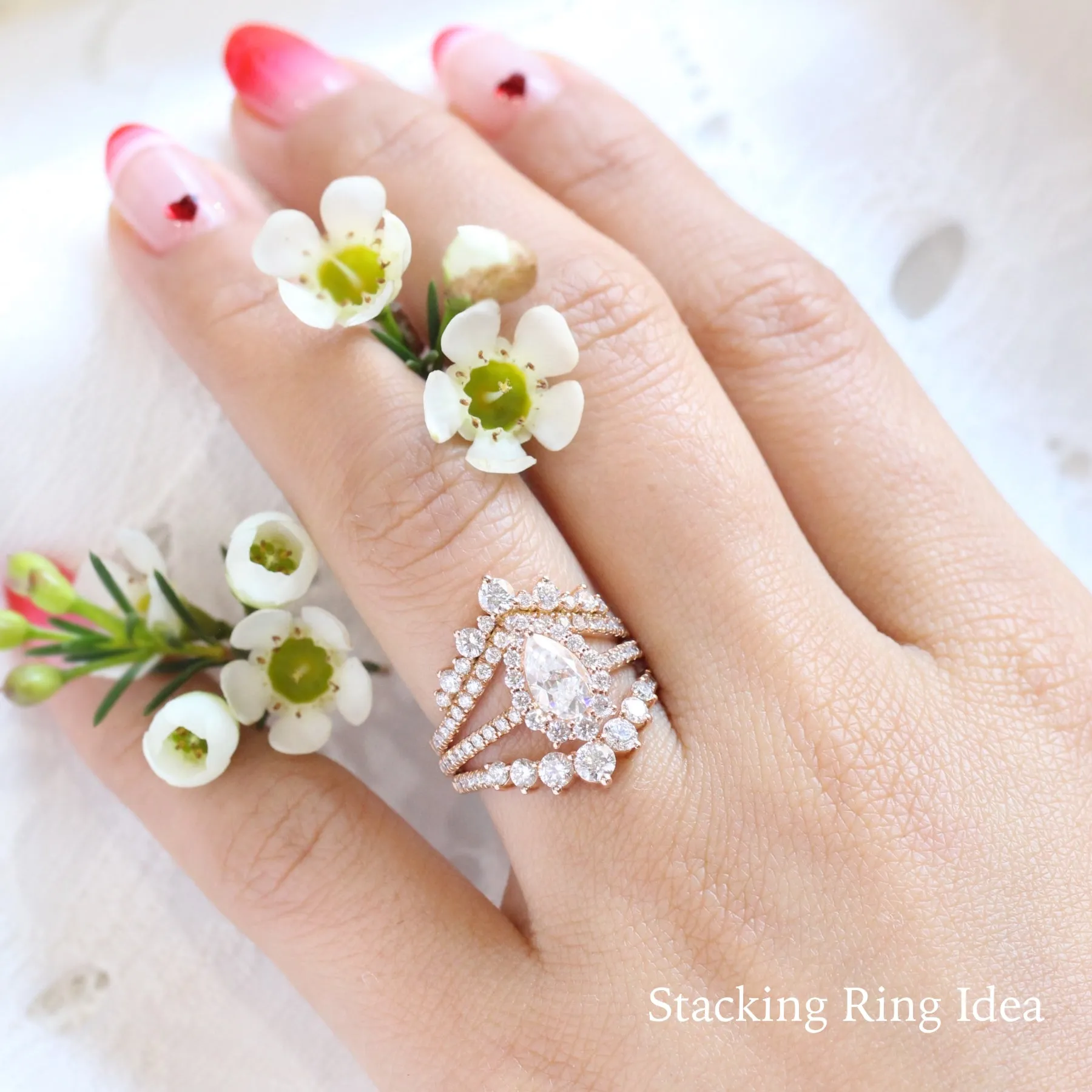Large 7 Diamond Wedding Ring in Curved Contour Pave Band