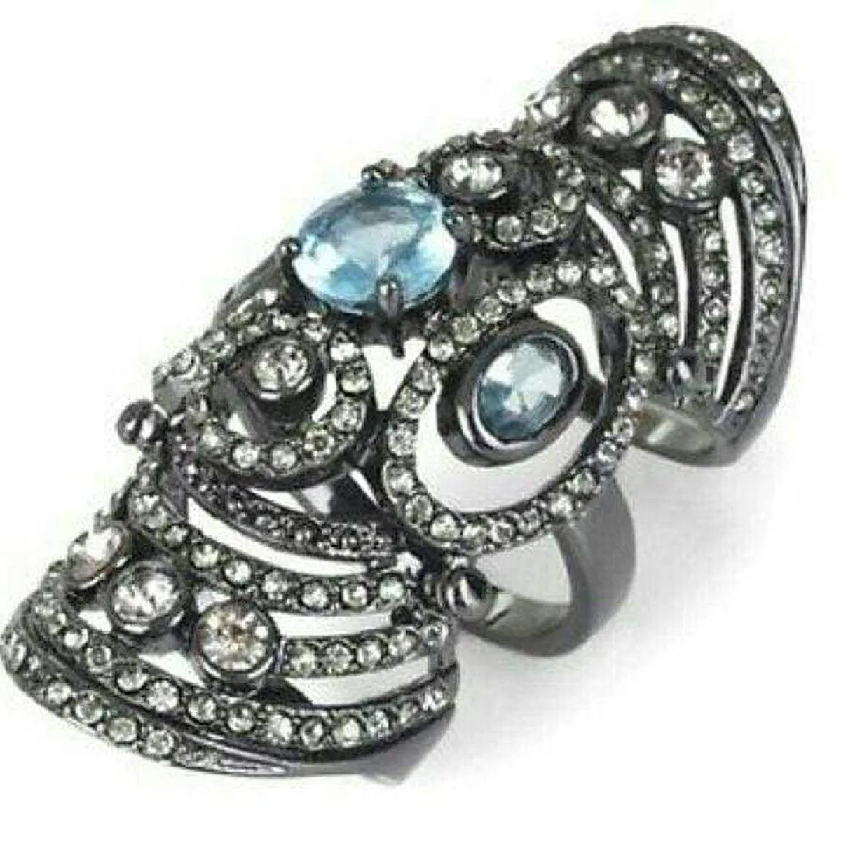 Light Blue Floral Armor Ring