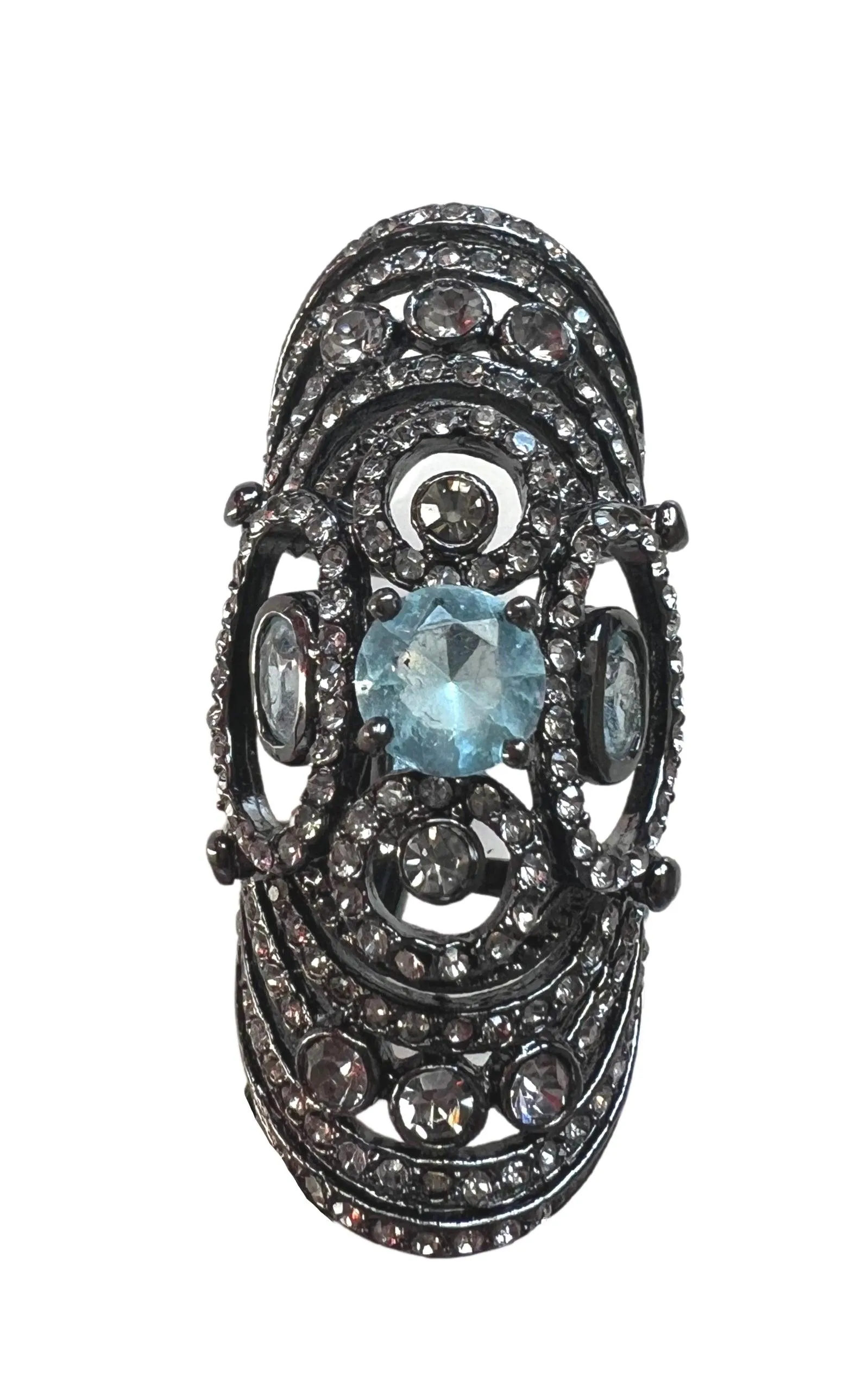 Light Blue Floral Armor Ring