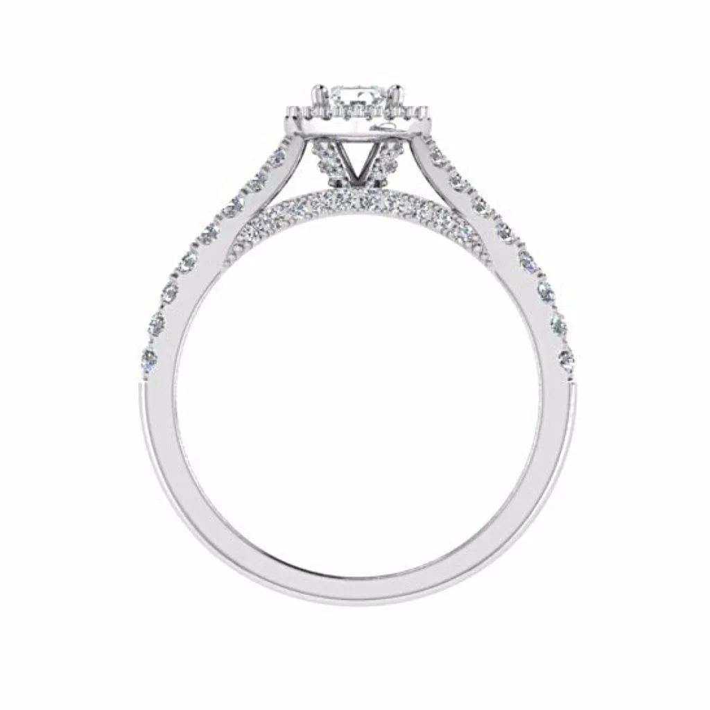 Marquise Halo Diamond Split Shank Engagement Ring 18K Gold