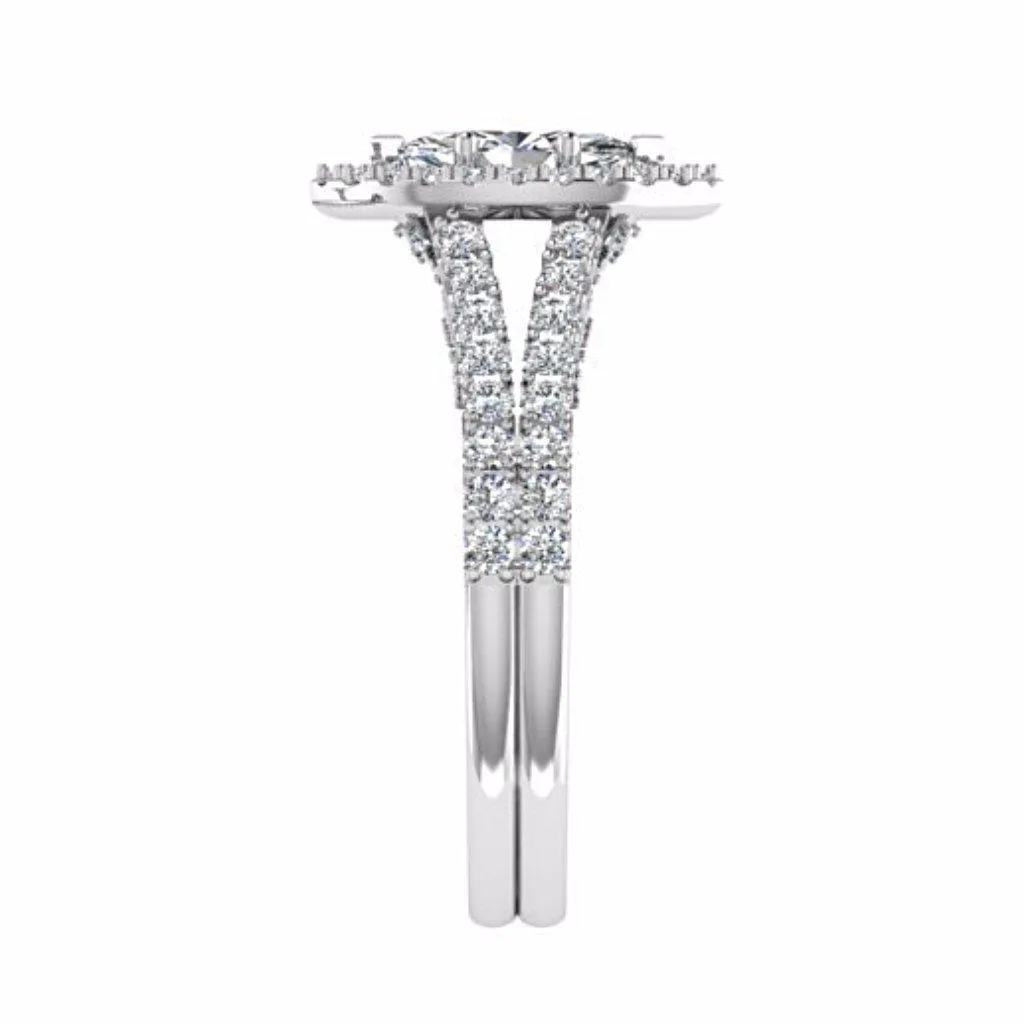 Marquise Halo Diamond Split Shank Engagement Ring 18K Gold