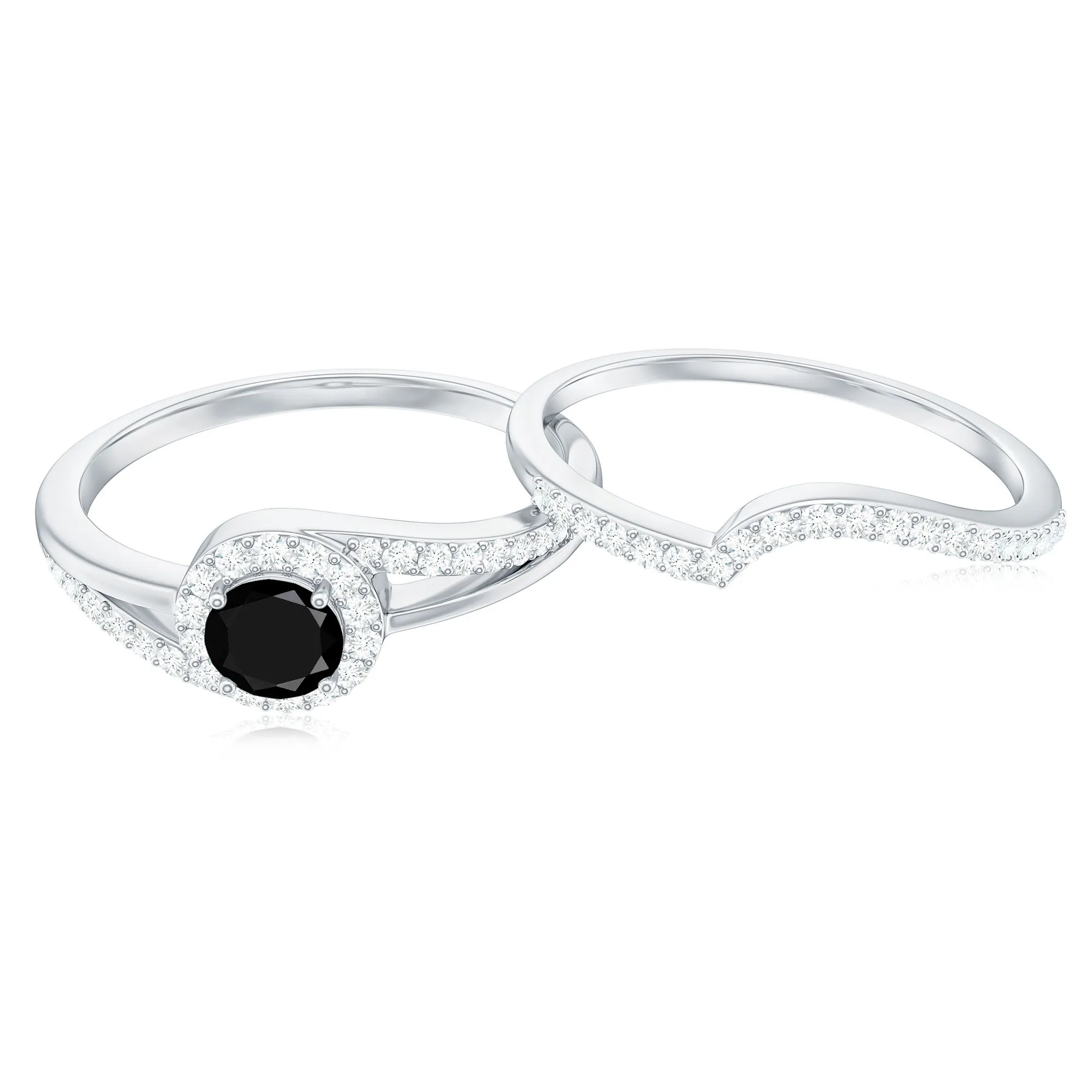 Minimal Black and White Diamond Engagement Ring