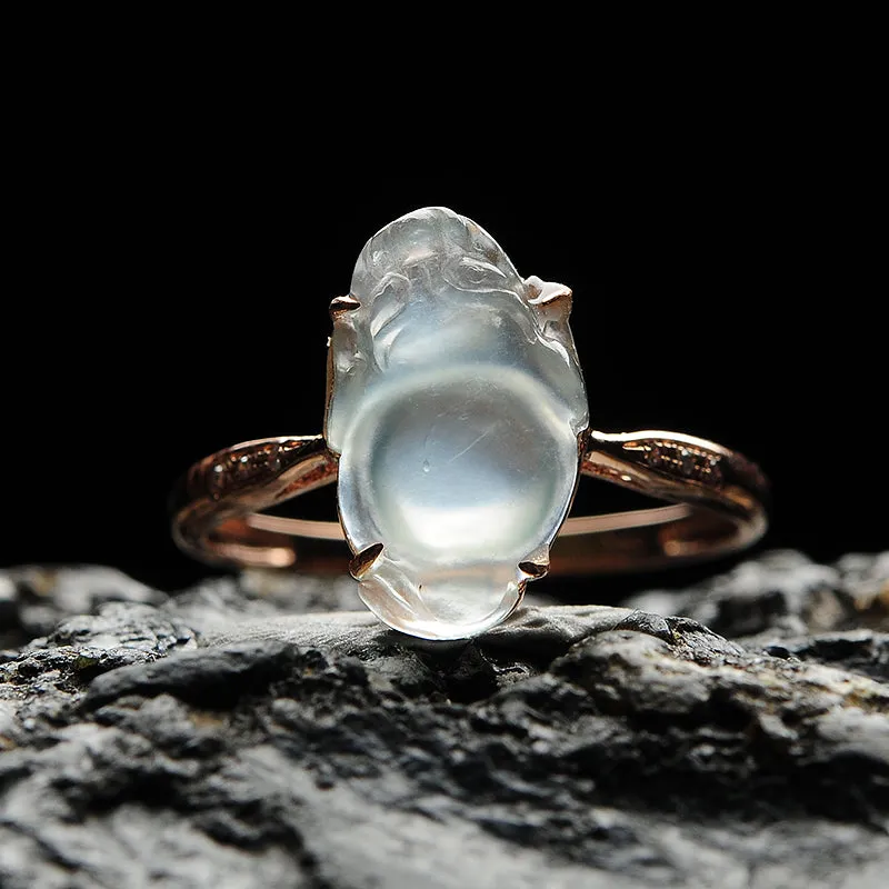 Natural Jade Ring Jadeite Gold Toad Ring RG78