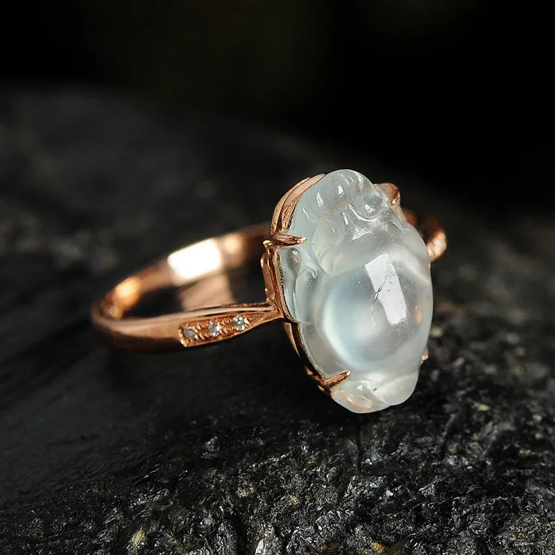 Natural Jade Ring Jadeite Gold Toad Ring RG78